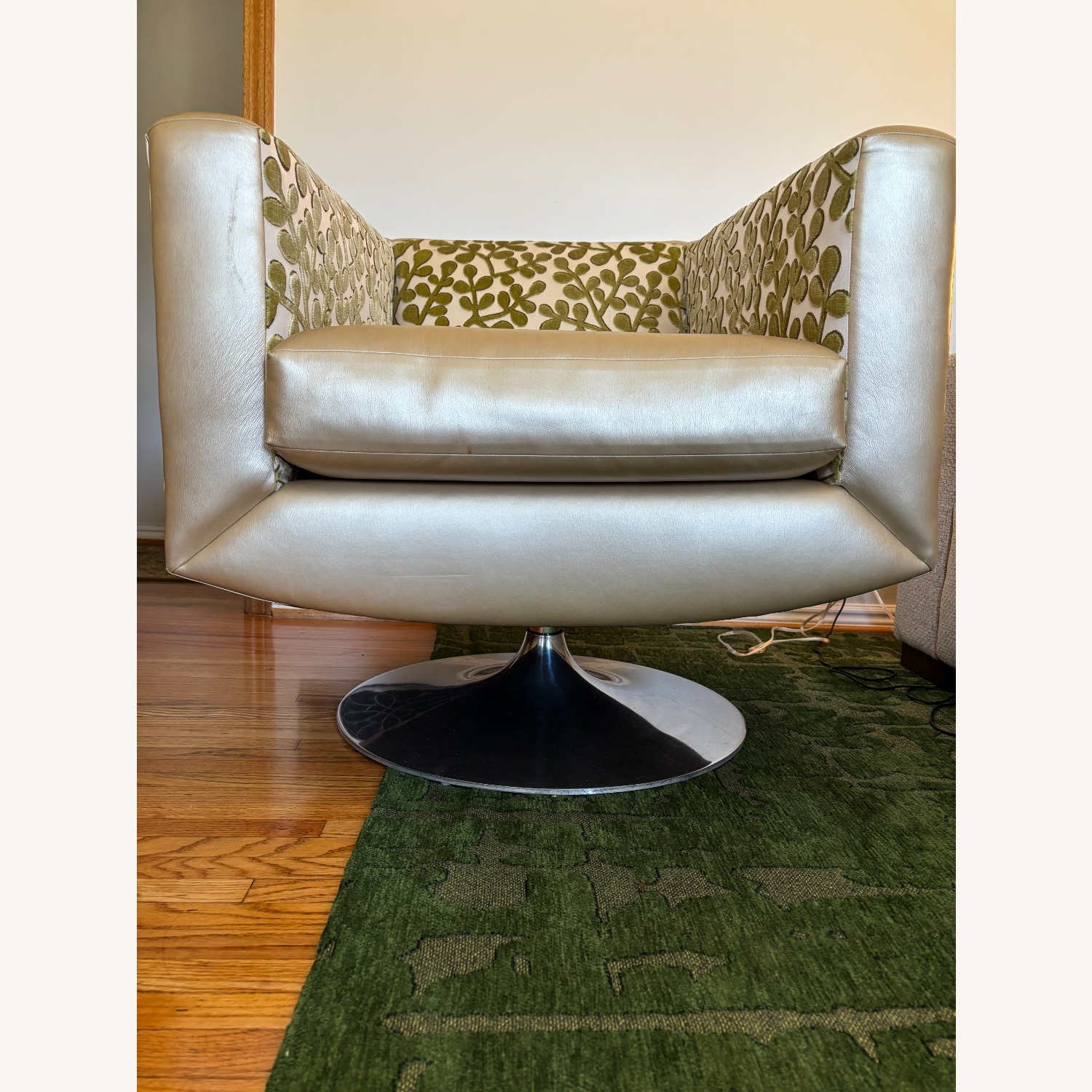 Designer Swivel Chair - Velvet & Faux Leather - image-3