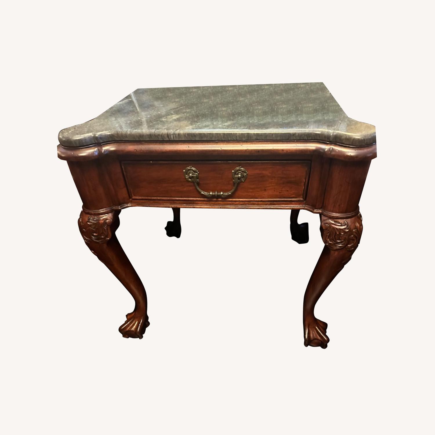 Marble and Wood End Table - image-0