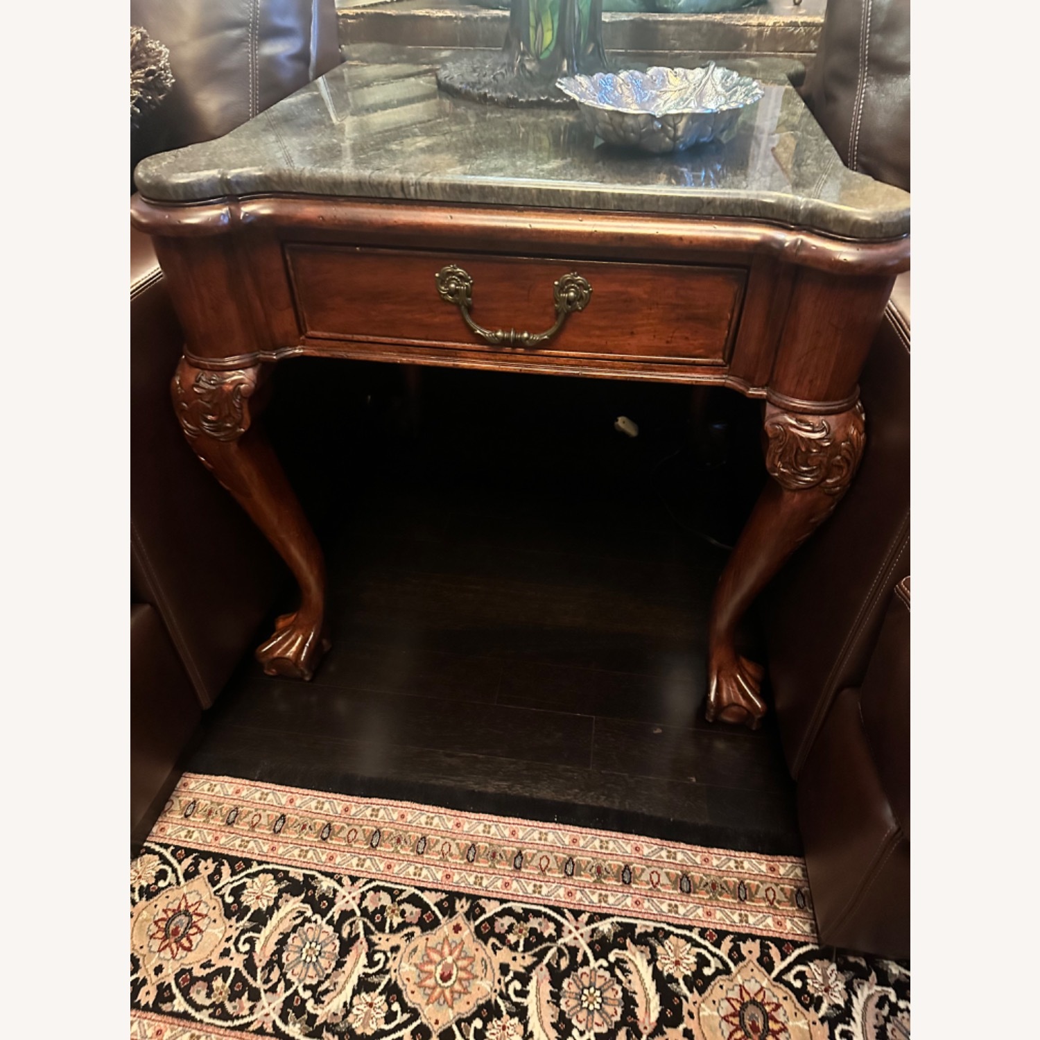 Marble and Wood End Table - image-1