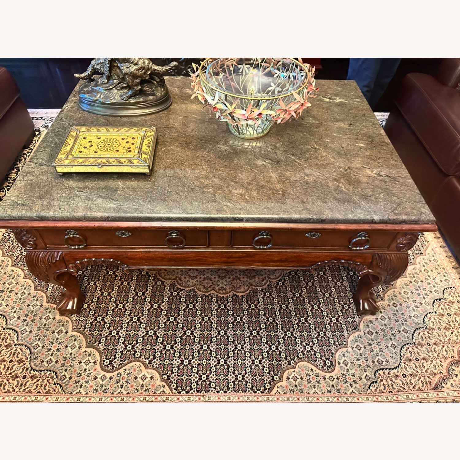 Marble and Wood Coffee Table - AptDeco