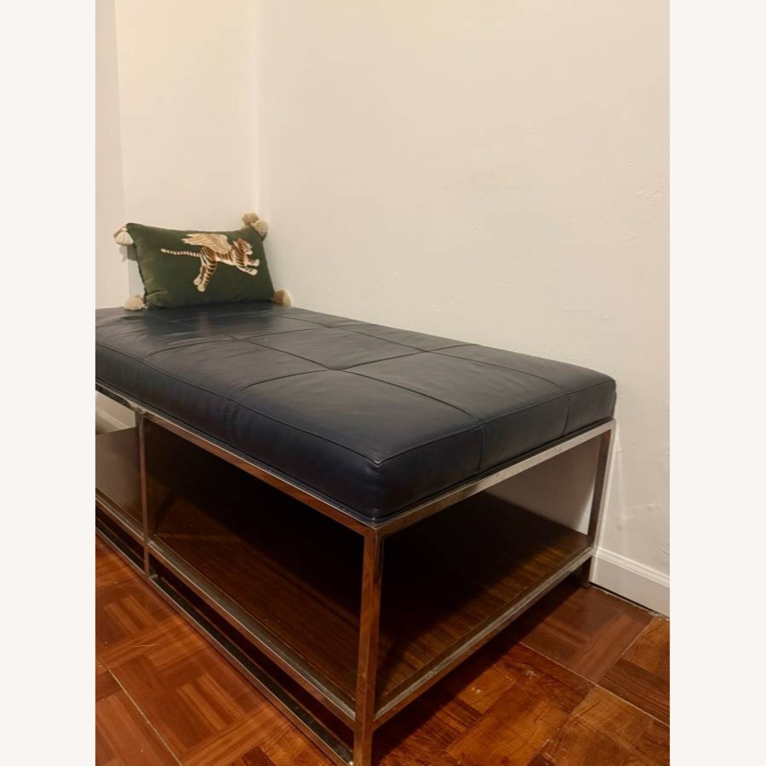 Michael Weiss Leather Tufted Ottoman with Shelf - image-1