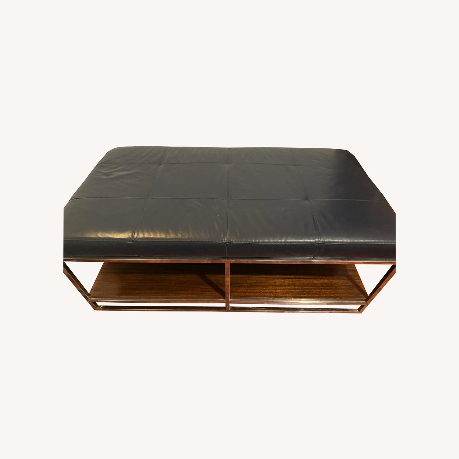 Michael Weiss Leather Tufted Ottoman with Shelf - image-0