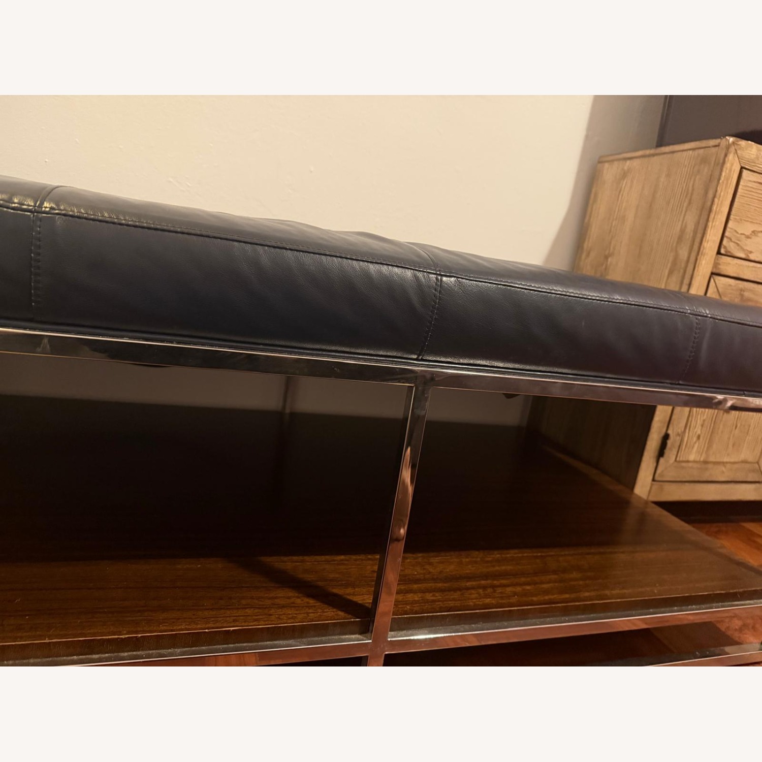 Michael Weiss Leather Tufted Ottoman with Shelf - image-4