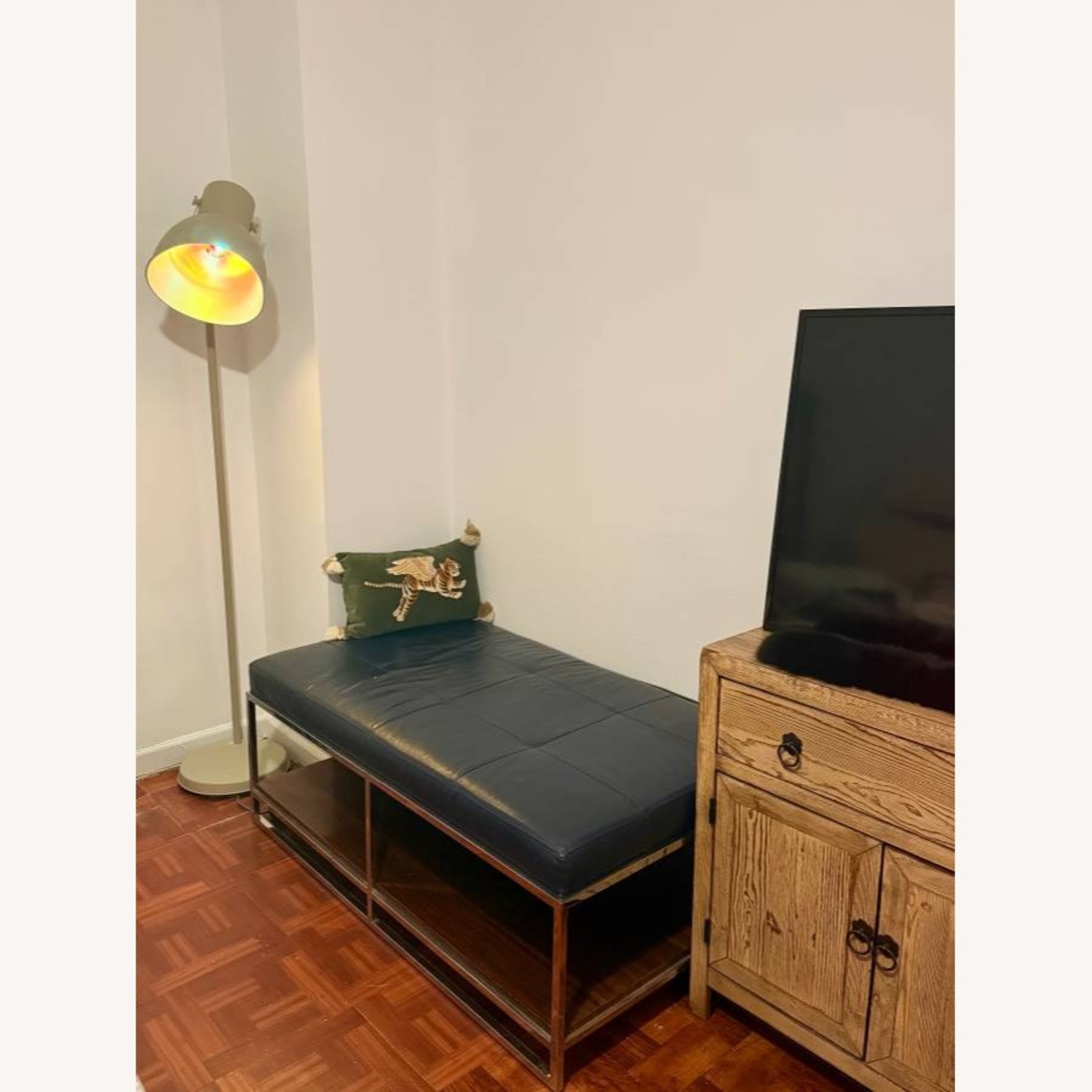 Michael Weiss Leather Tufted Ottoman with Shelf - image-2