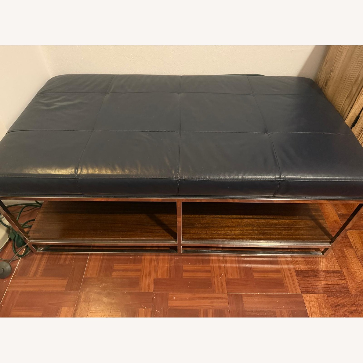 Michael Weiss Leather Tufted Ottoman with Shelf - image-3