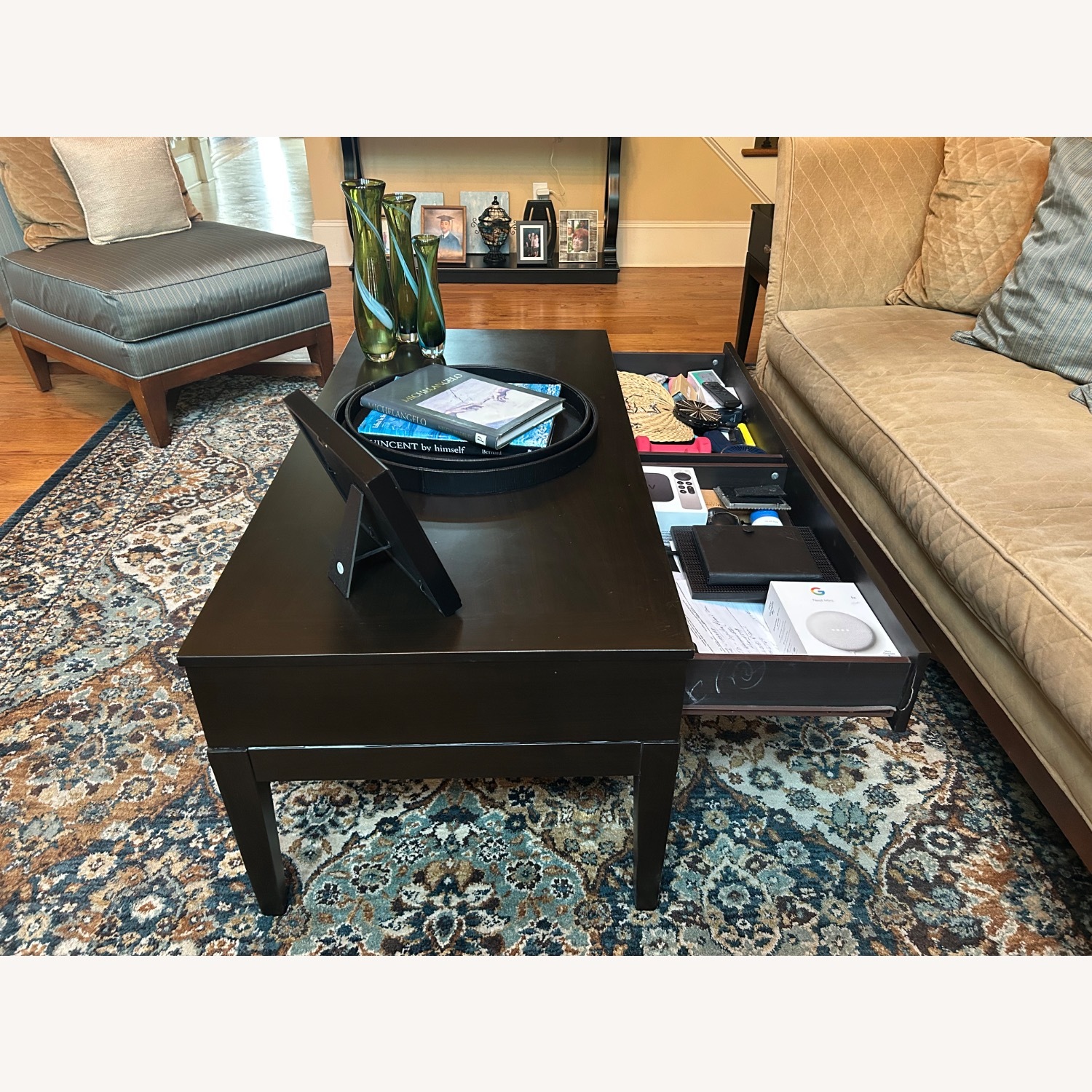 Hardwood Black Coffee Table with storage - image-3