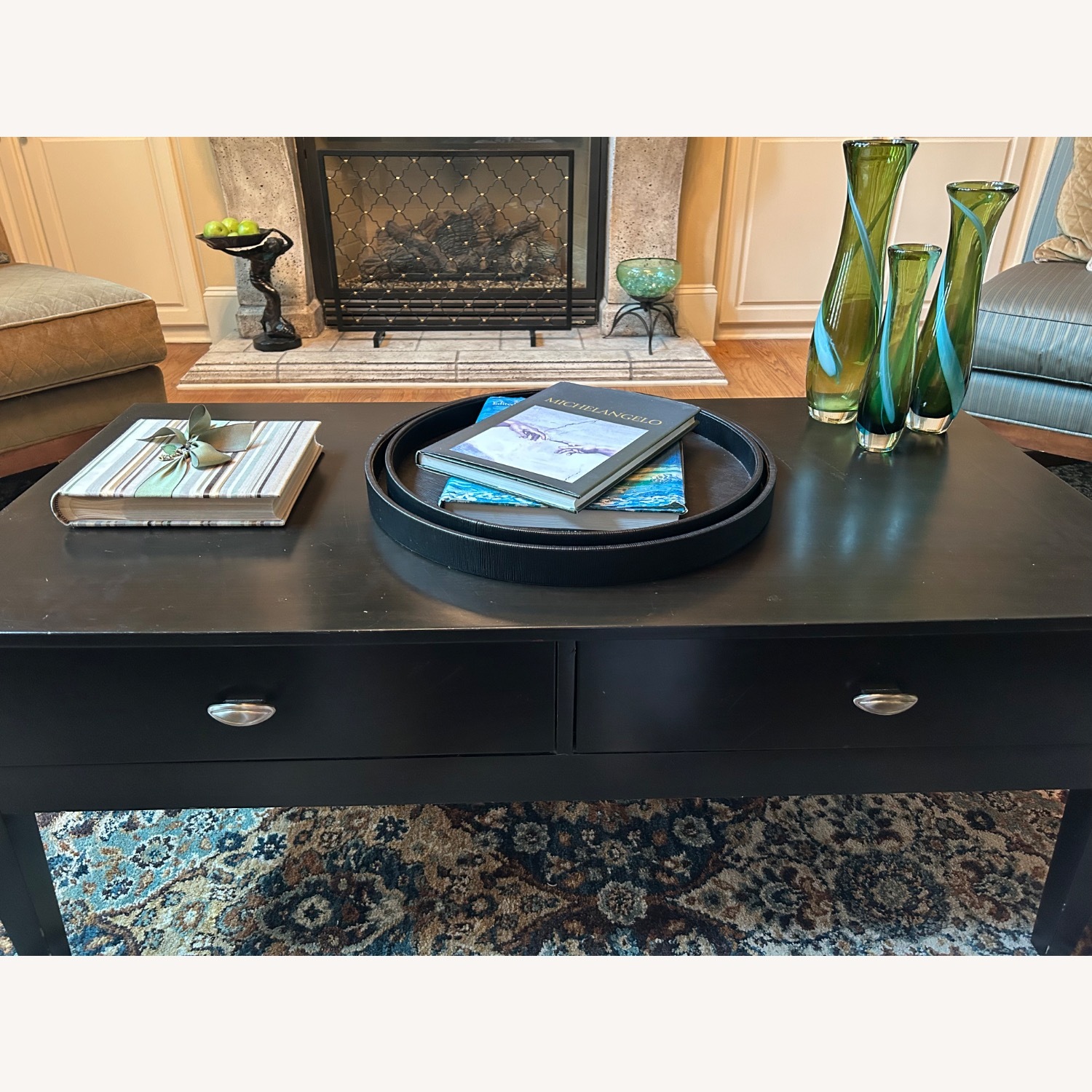 Hardwood Black Coffee Table with storage - image-1