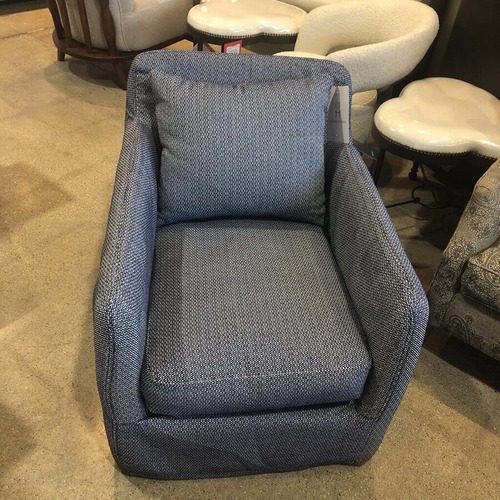Used Dade Outdoor Slipcover Swivel Chair Blue for sale on AptDeco