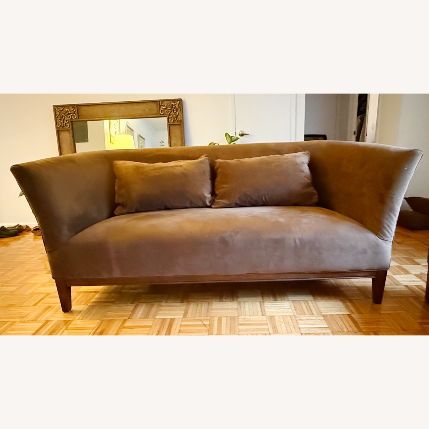 Curved Microfiber Suede Sofa - image-1