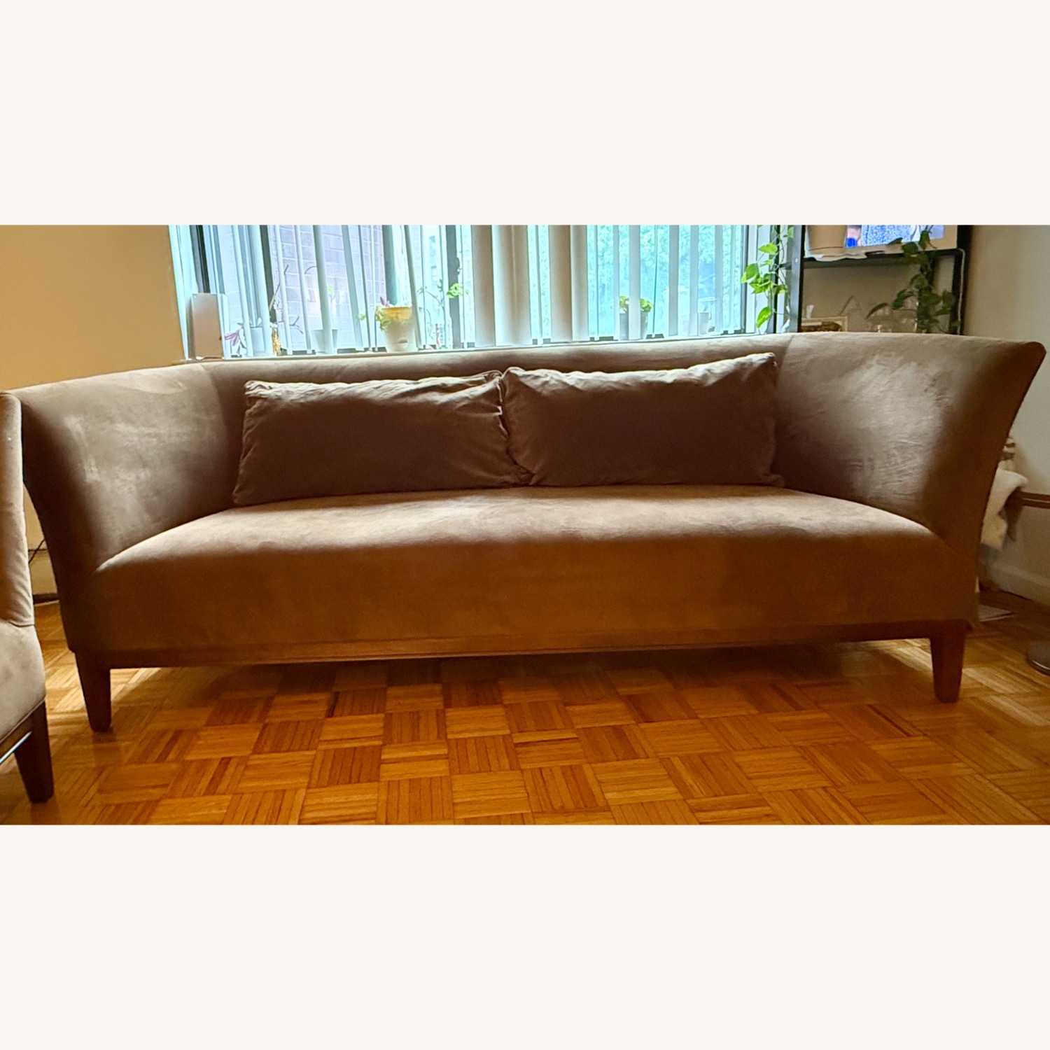 Curved Microfiber Suede Sofa - image-1