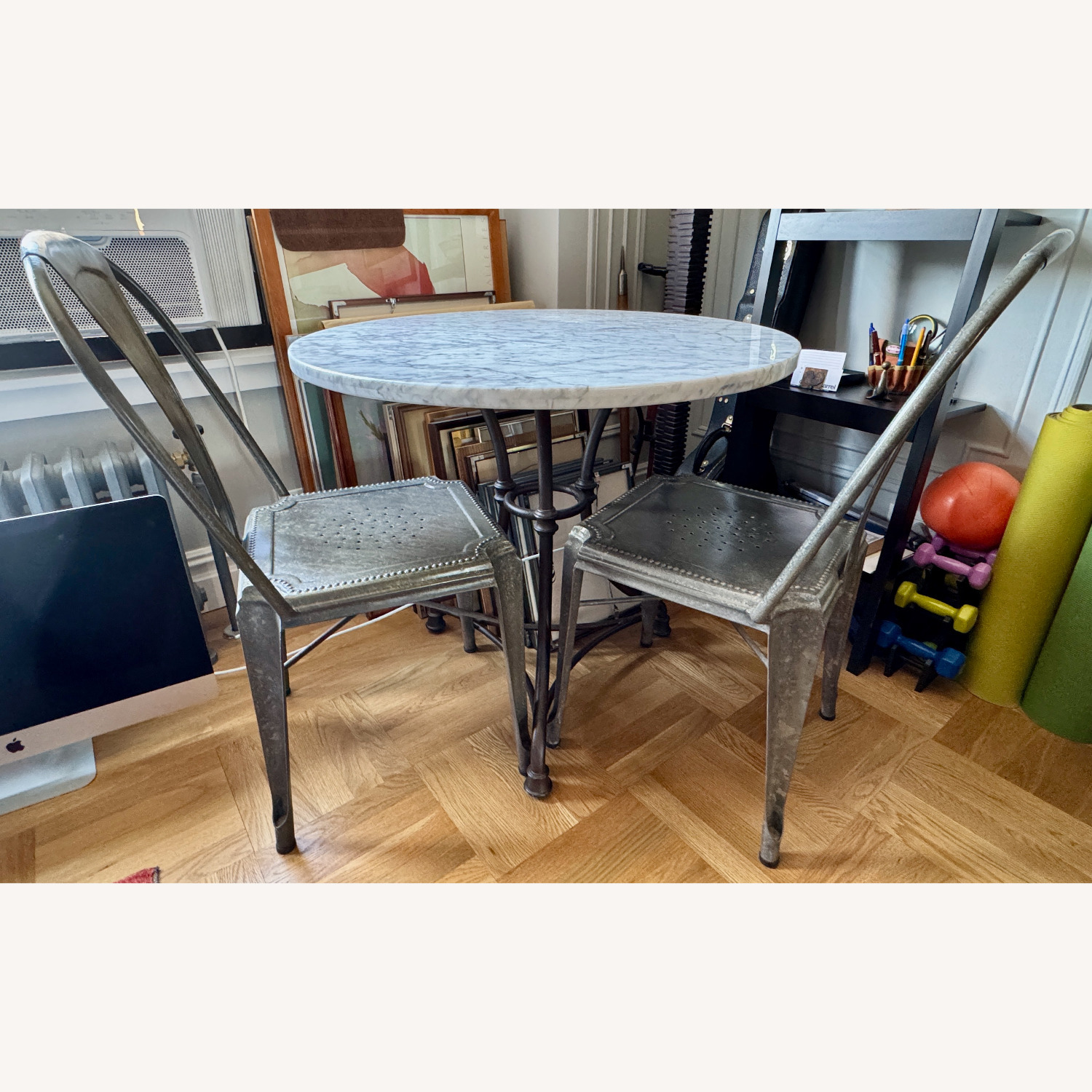 Crate & Barrel Marble Bistro Table and Chairs - image-0