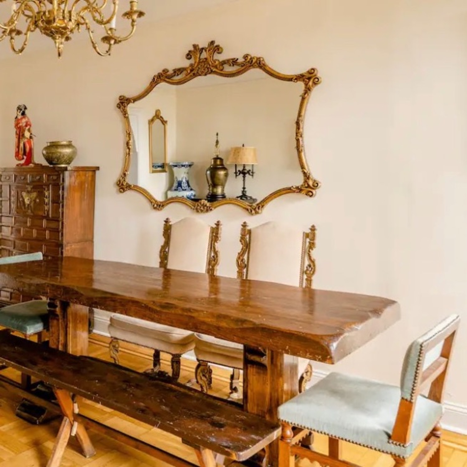 Jacobean Mohair & Oak Dining Chairs (4) - image-2