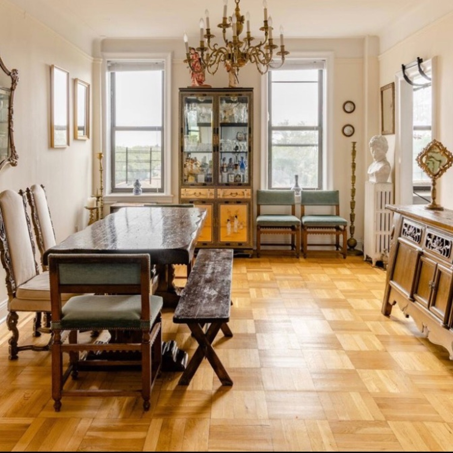 Jacobean Mohair & Oak Dining Chairs (4) - image-3