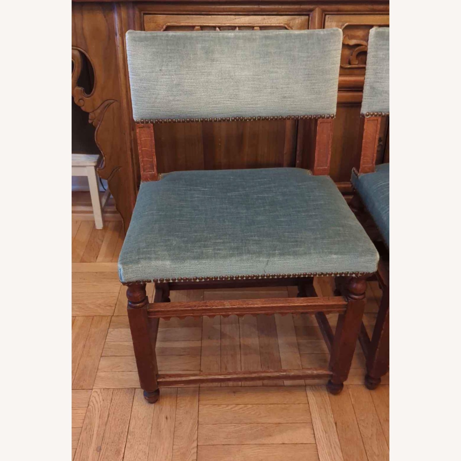 Jacobean Mohair & Oak Dining Chairs (4) - image-6