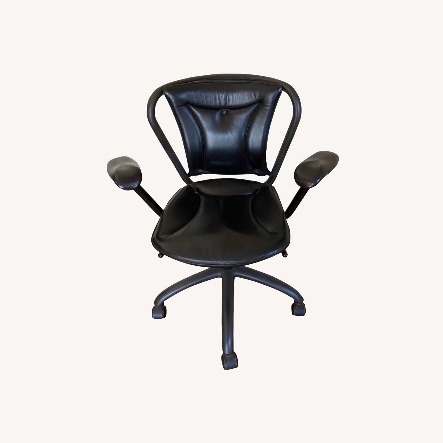 Design Within Reach Black Leather Wrapped Office Arm Chair - image-0