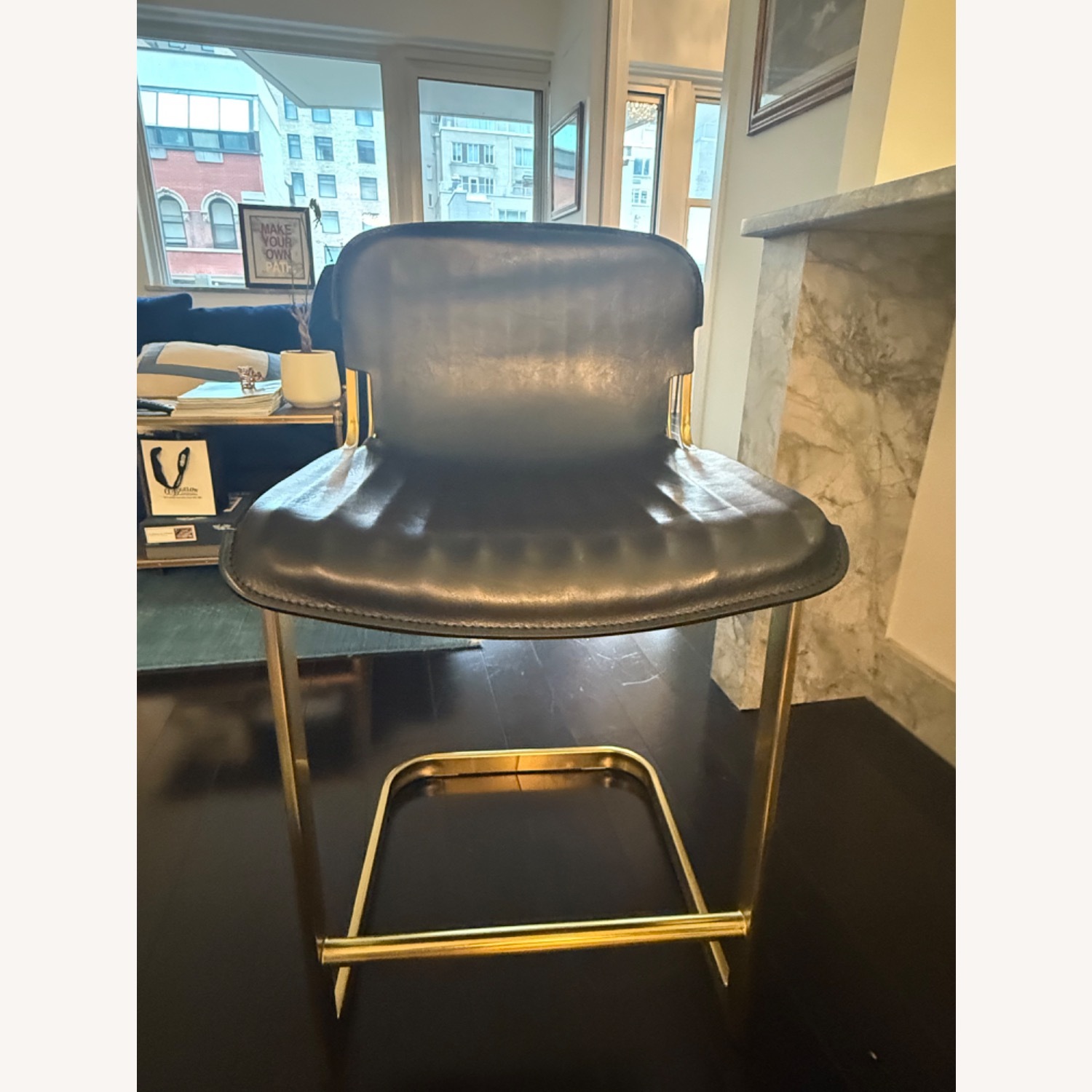 Pair of CB2 Rake Black Counter Stools - image-1