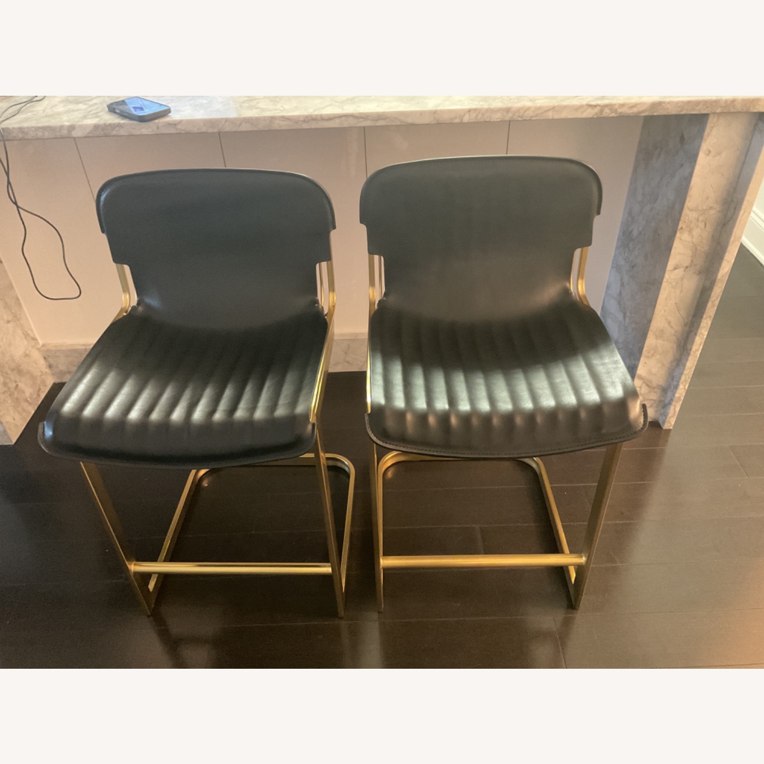 Pair of CB2 Rake Black Counter Stools - image-3