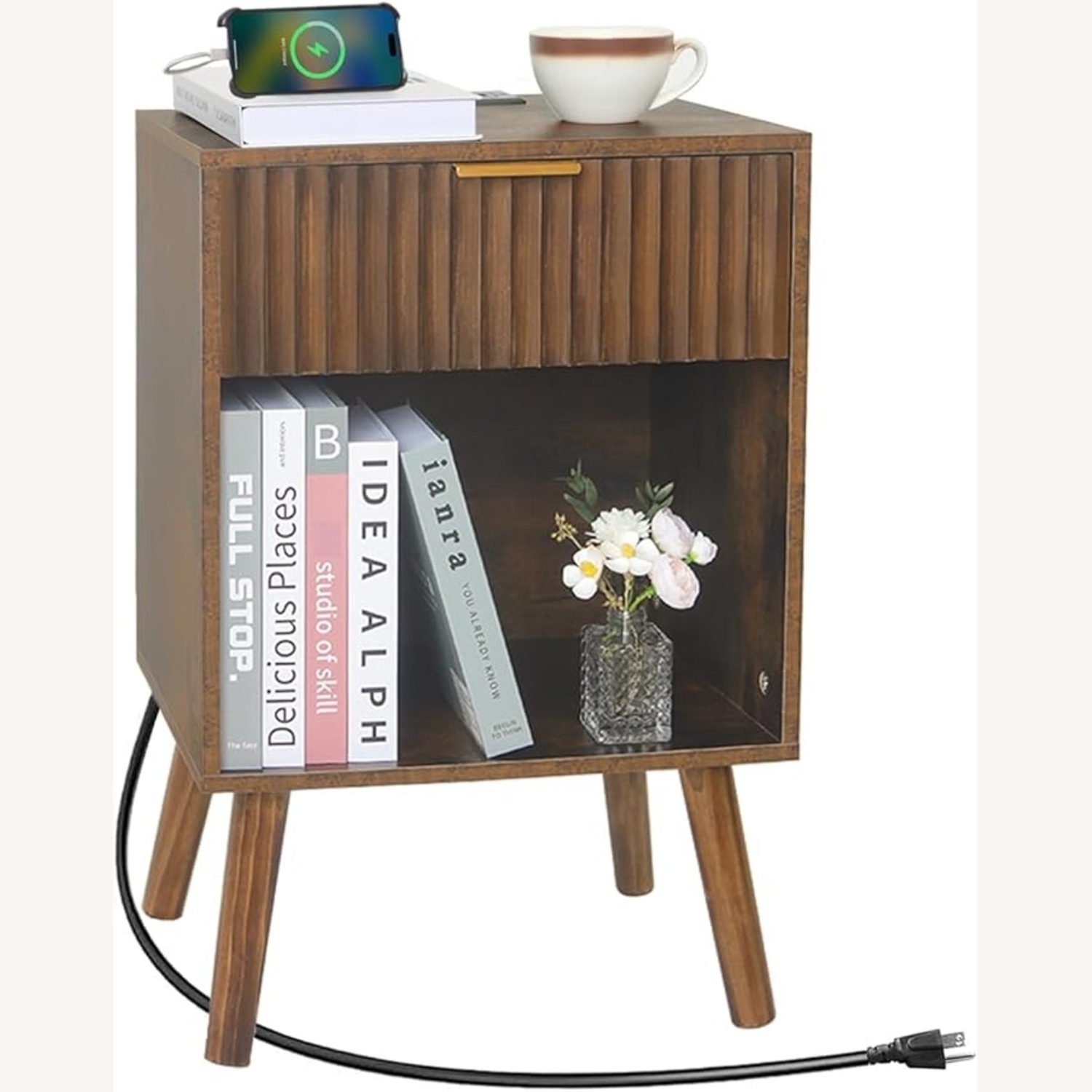 Mid Century Modern Nightstand (with Drawer) - image-6