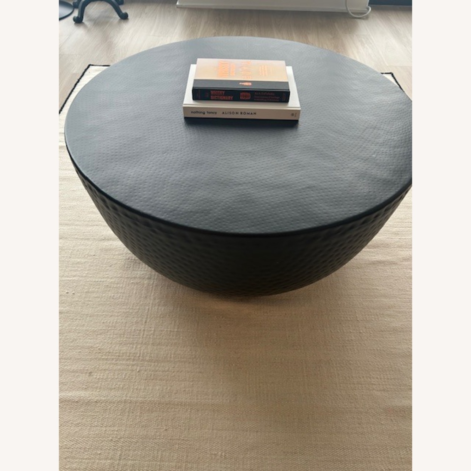 Crate & Barrel Fernando Metal Drum 32.5" Round Coffee Table - image-1