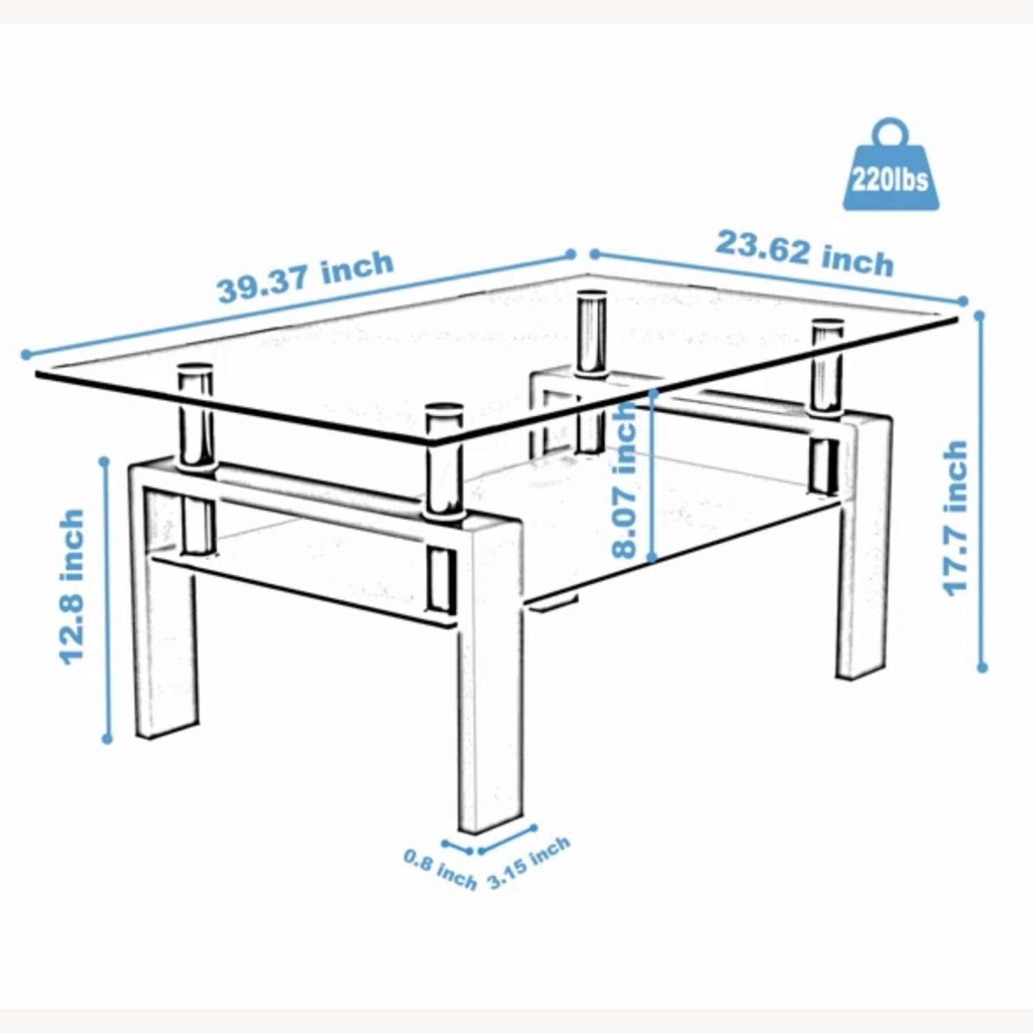Modern Rectangular Glass Coffee Table - image-3