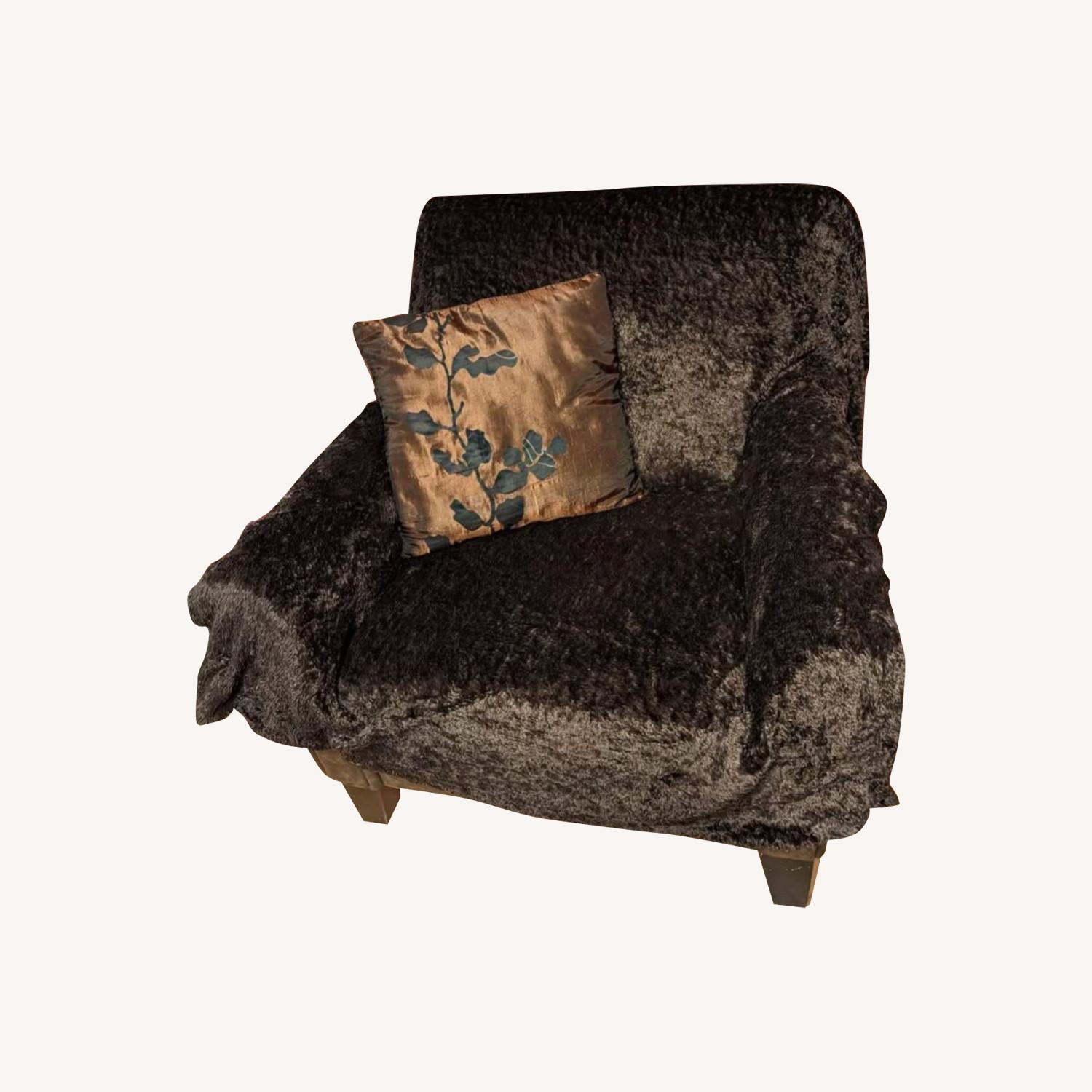 Brown Sofa Chair with Throw Blanket - image-0