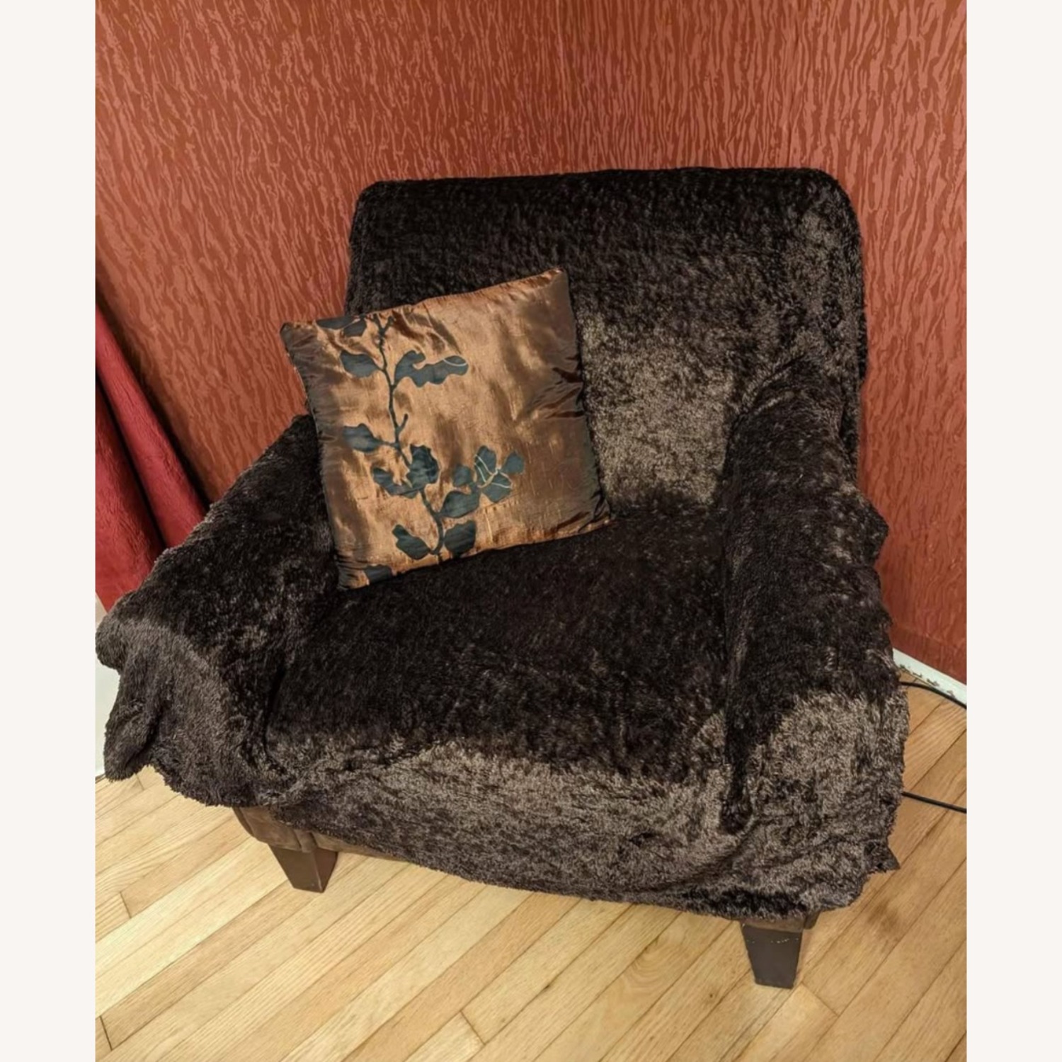 Brown Sofa Chair with Throw Blanket - image-1