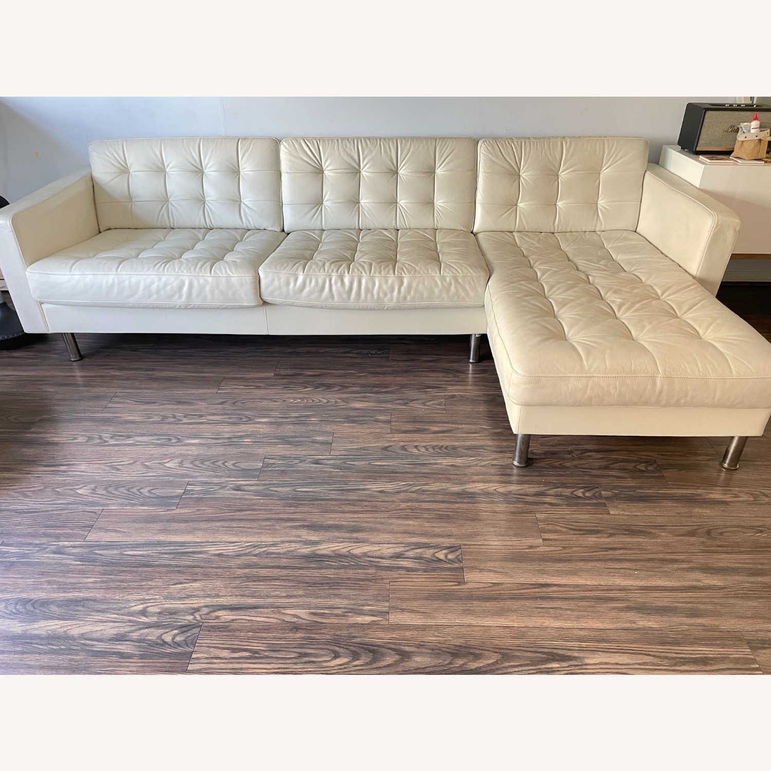 IKEA Morabo Cream Color Leather Sofa - image-1