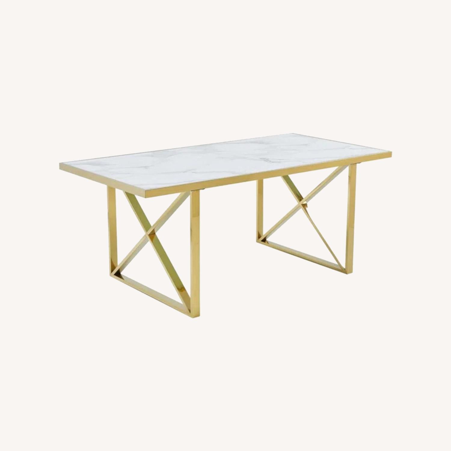 Faux Marble Top Metal Base Dining Table - image-0