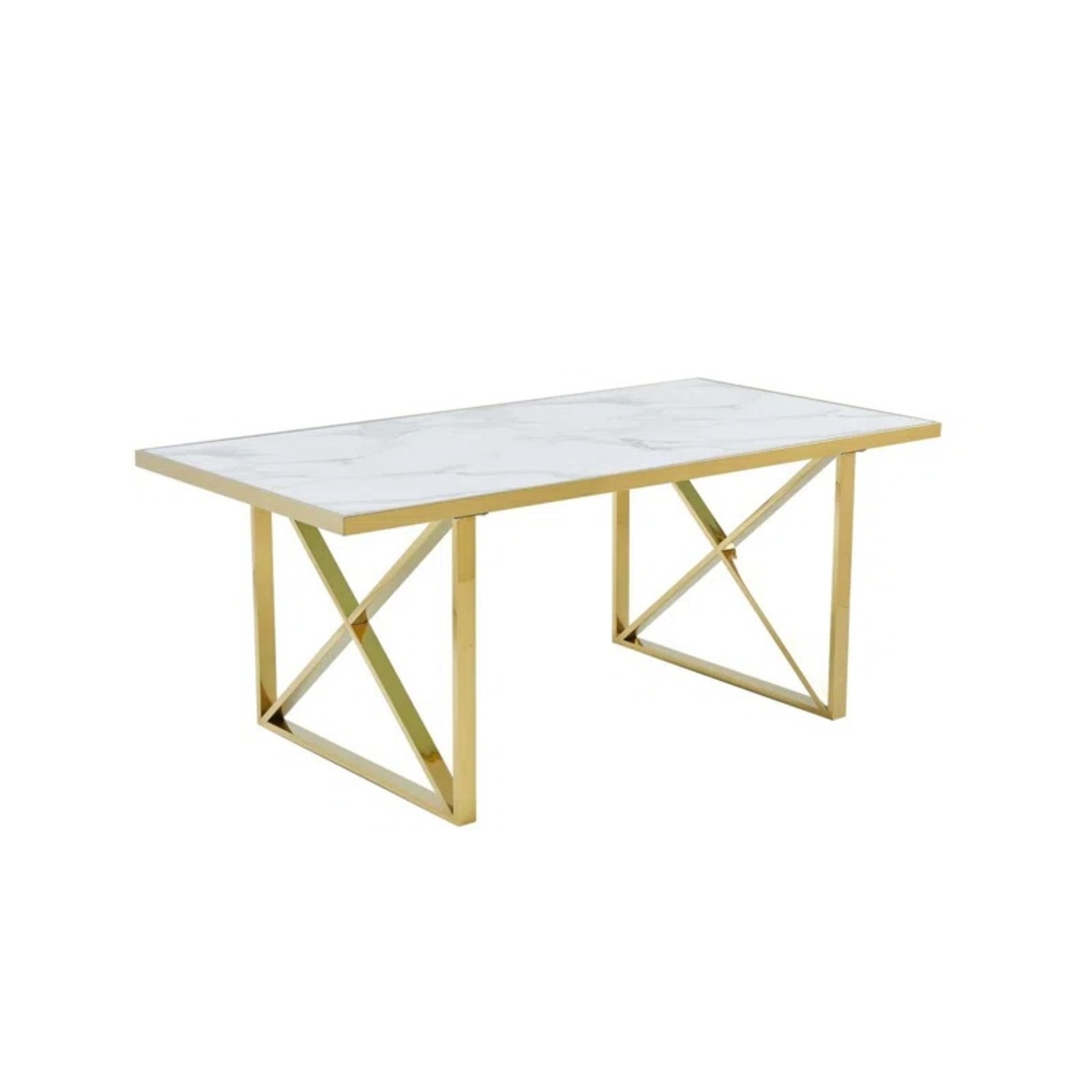 Faux Marble Top Metal Base Dining Table - image-4