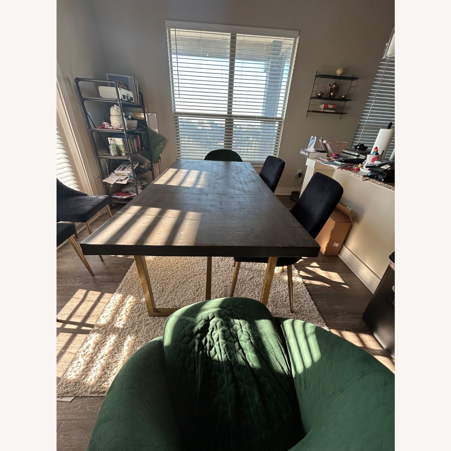 Faux Marble Top Metal Base Dining Table - image-1