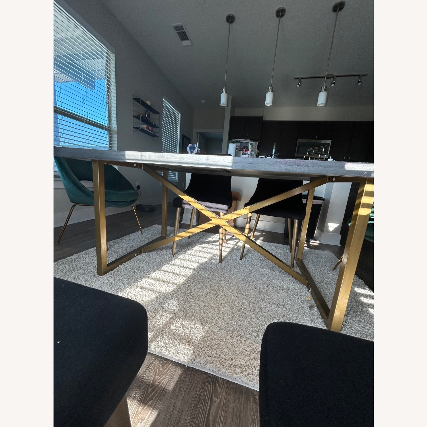 Faux Marble Top Metal Base Dining Table - image-2