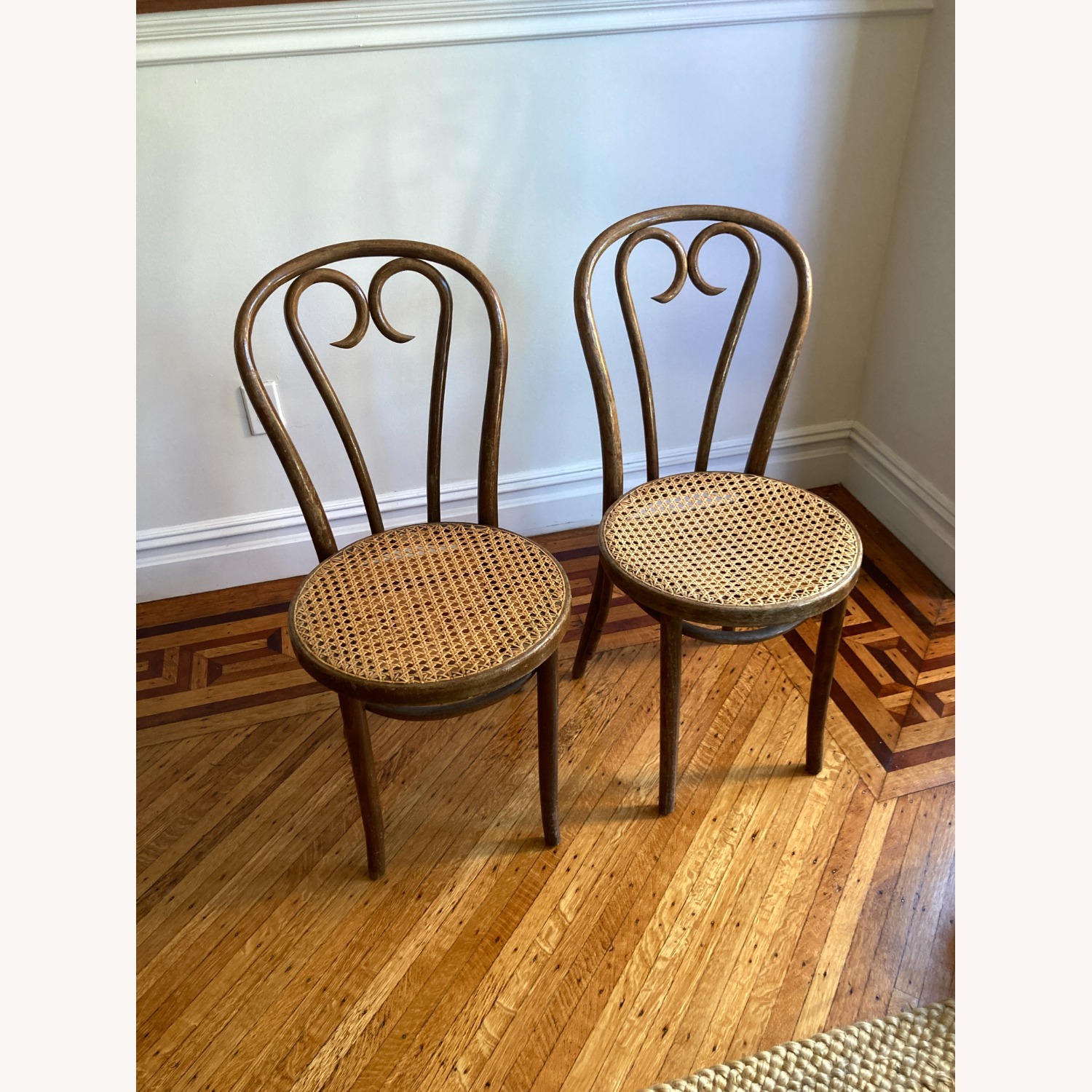 Pair of Early 20th Century Caned Bentwood Chairs - image-1