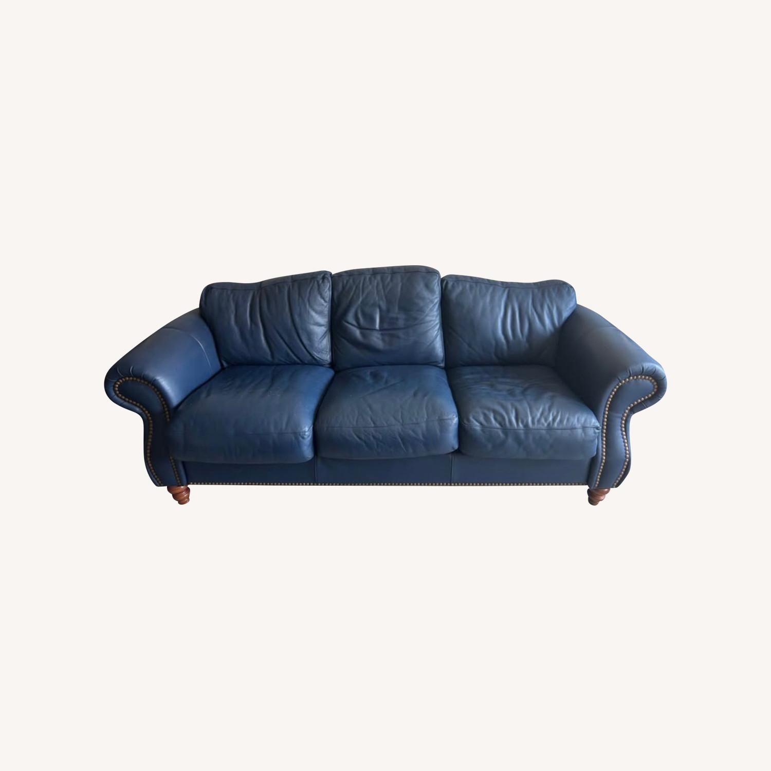 Blue Leather Couch - image-0