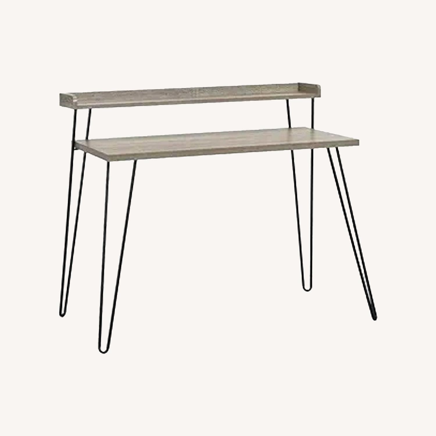 Haven Two Tier Retro Desk in Distressed Grey Oak - image-0