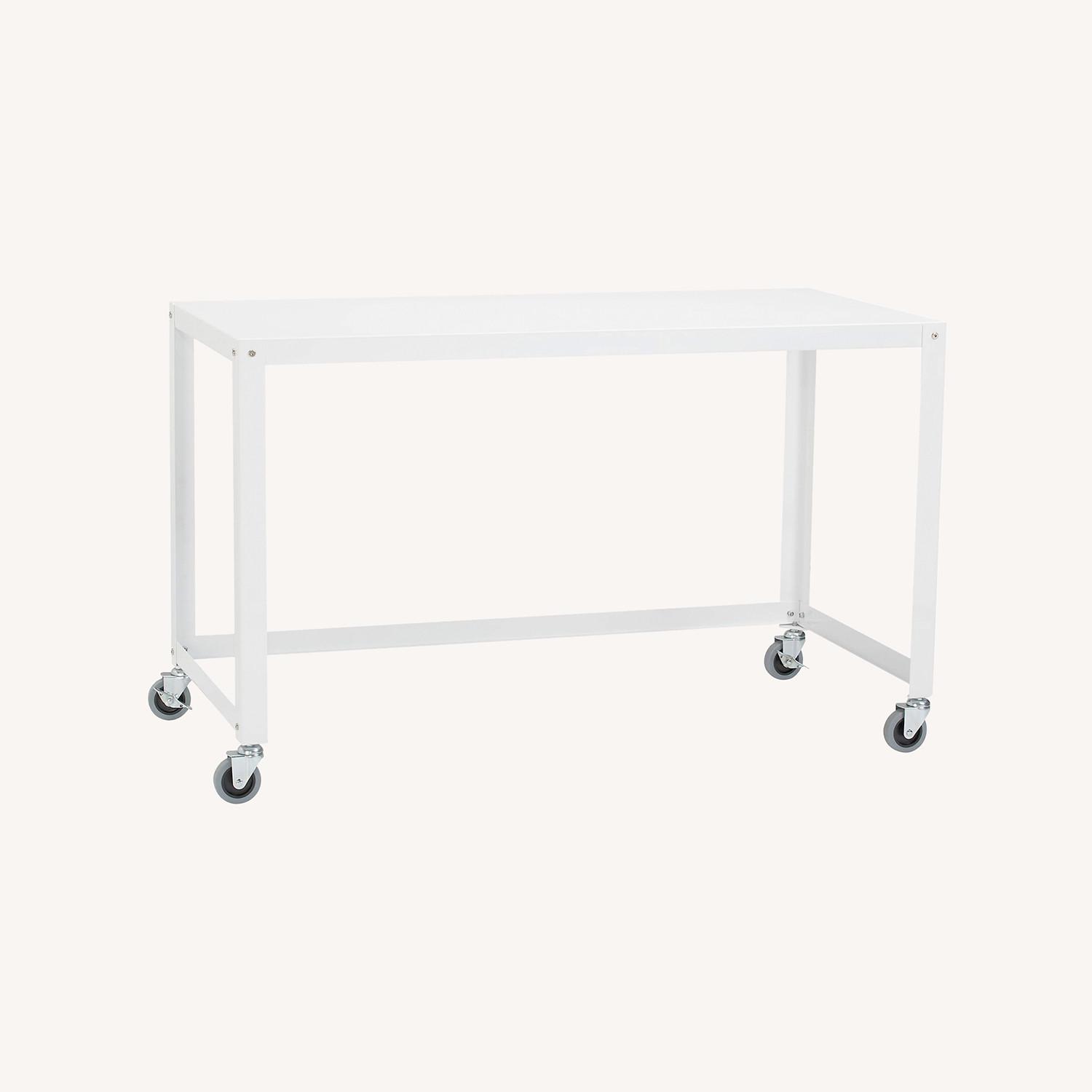 CB2 Go-Cart White Metal Desk on Wheels - image-0