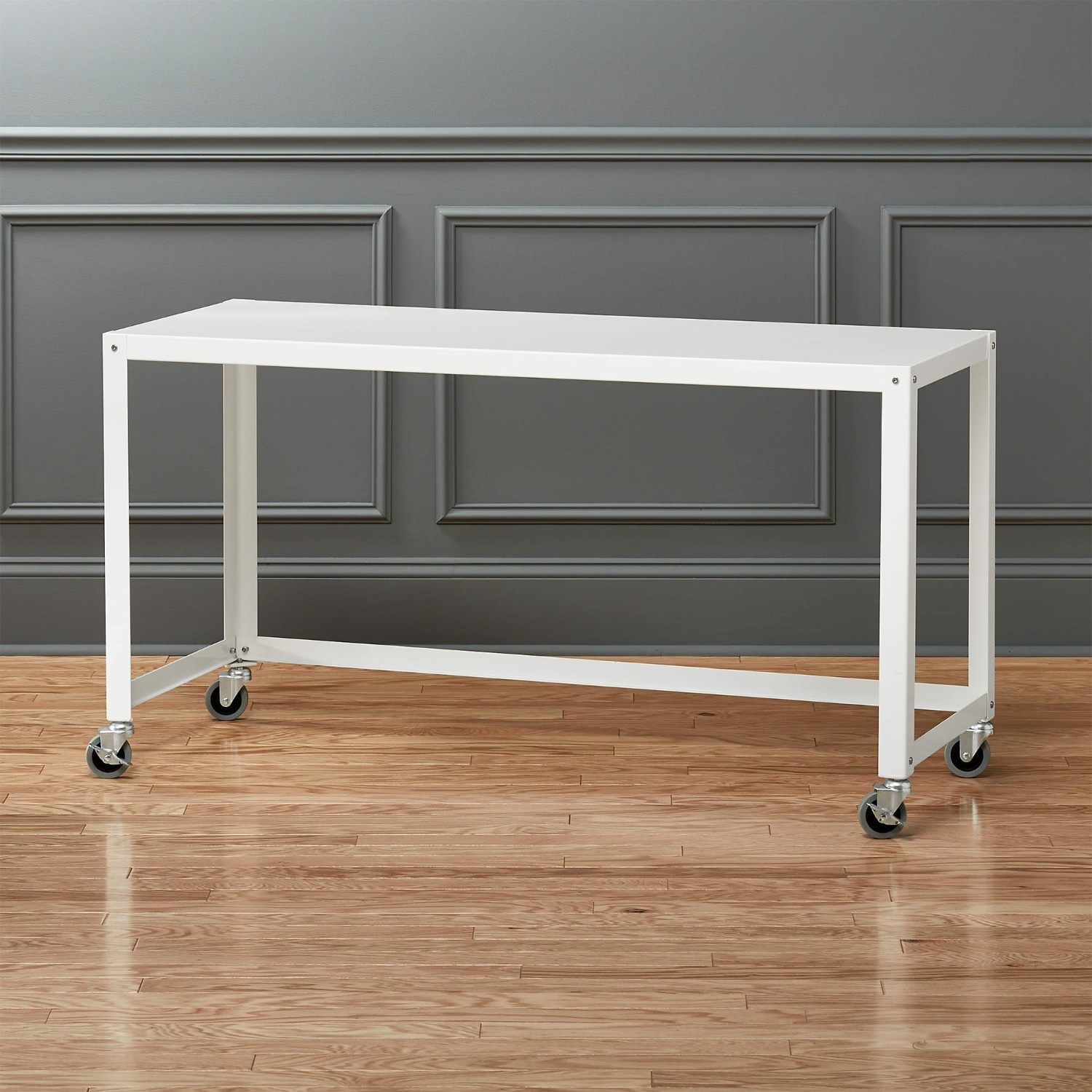 CB2 Go-Cart White Metal Desk on Wheels - image-4