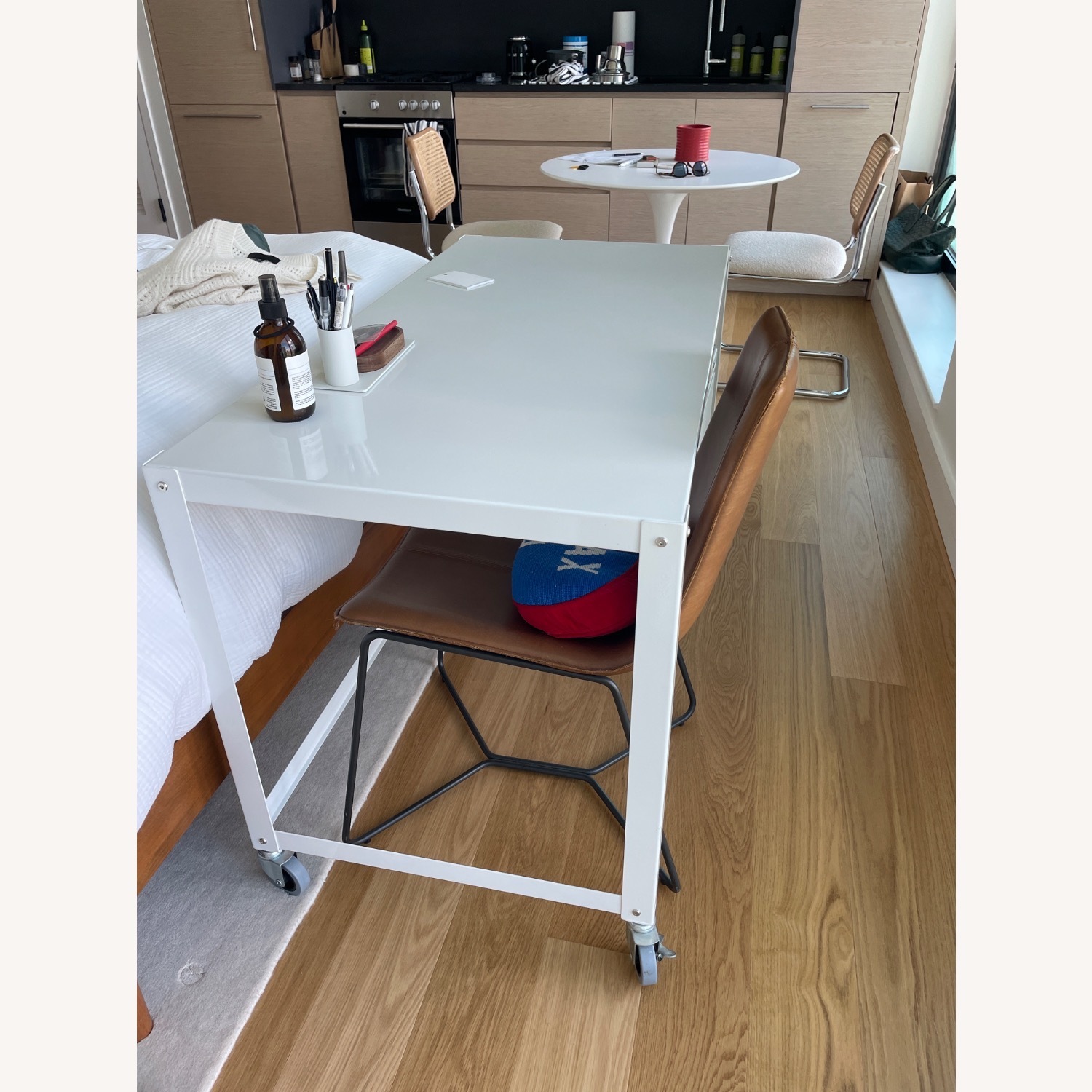 CB2 Go-Cart White Metal Desk on Wheels - image-3