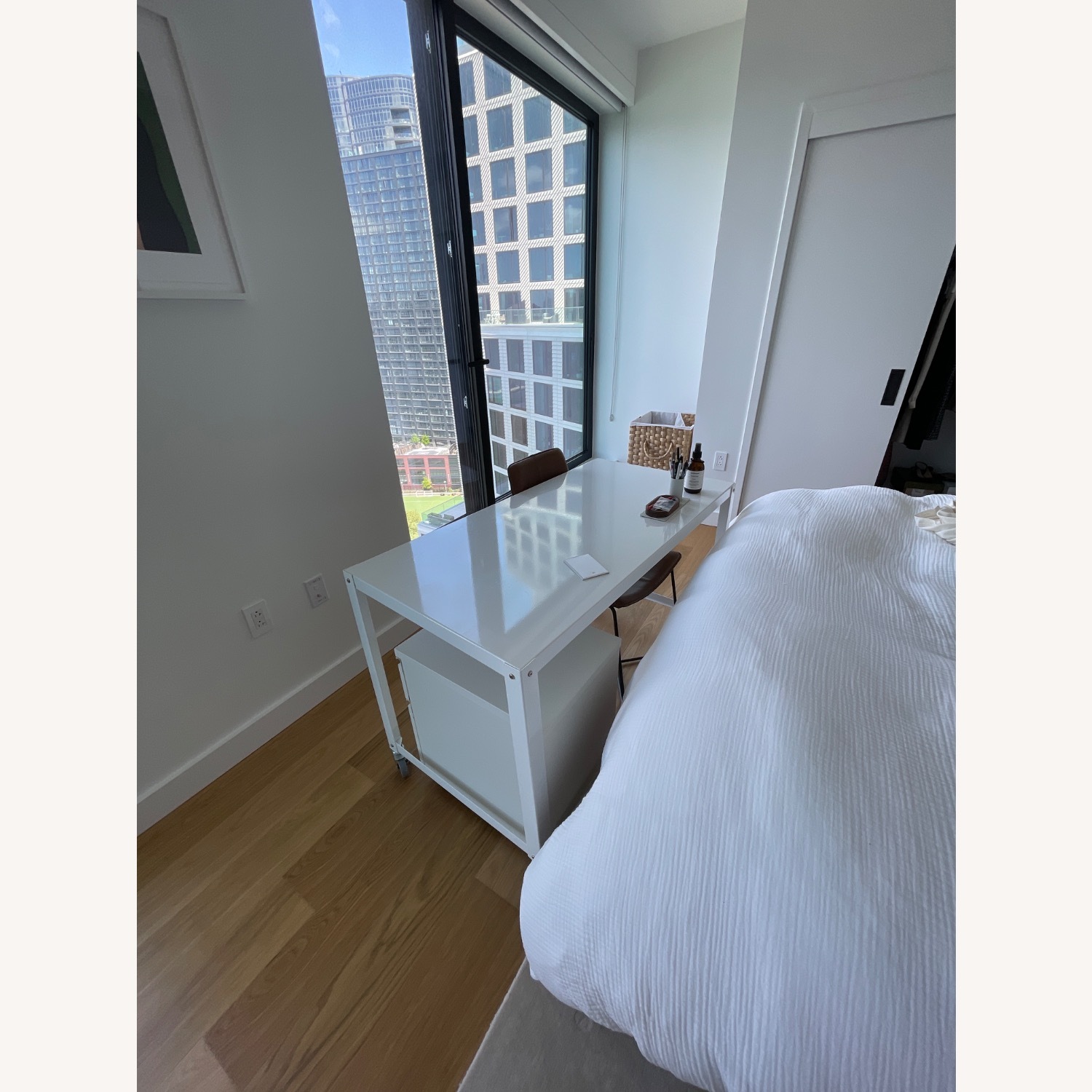 CB2 Go-Cart White Metal Desk on Wheels - image-1