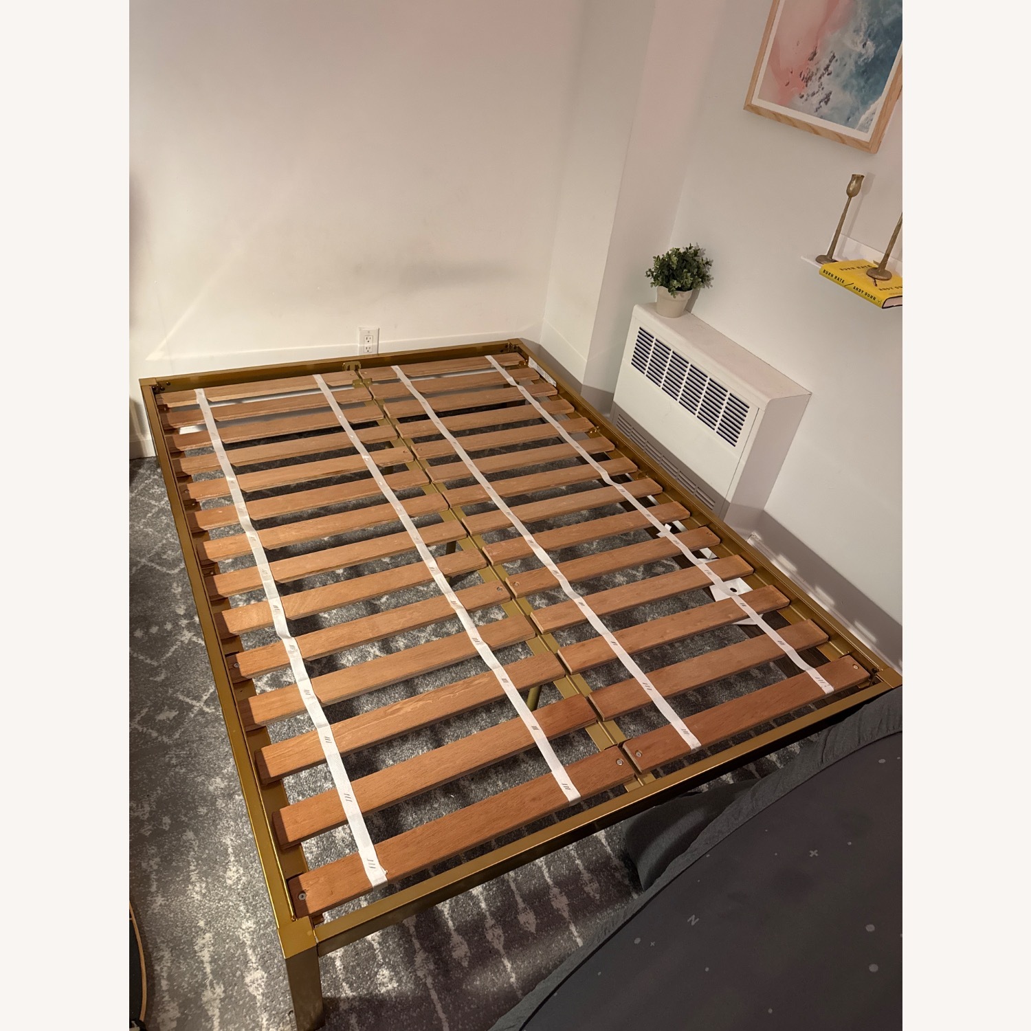 West Elm Box Frame Bed Full Antique Brass - image-2