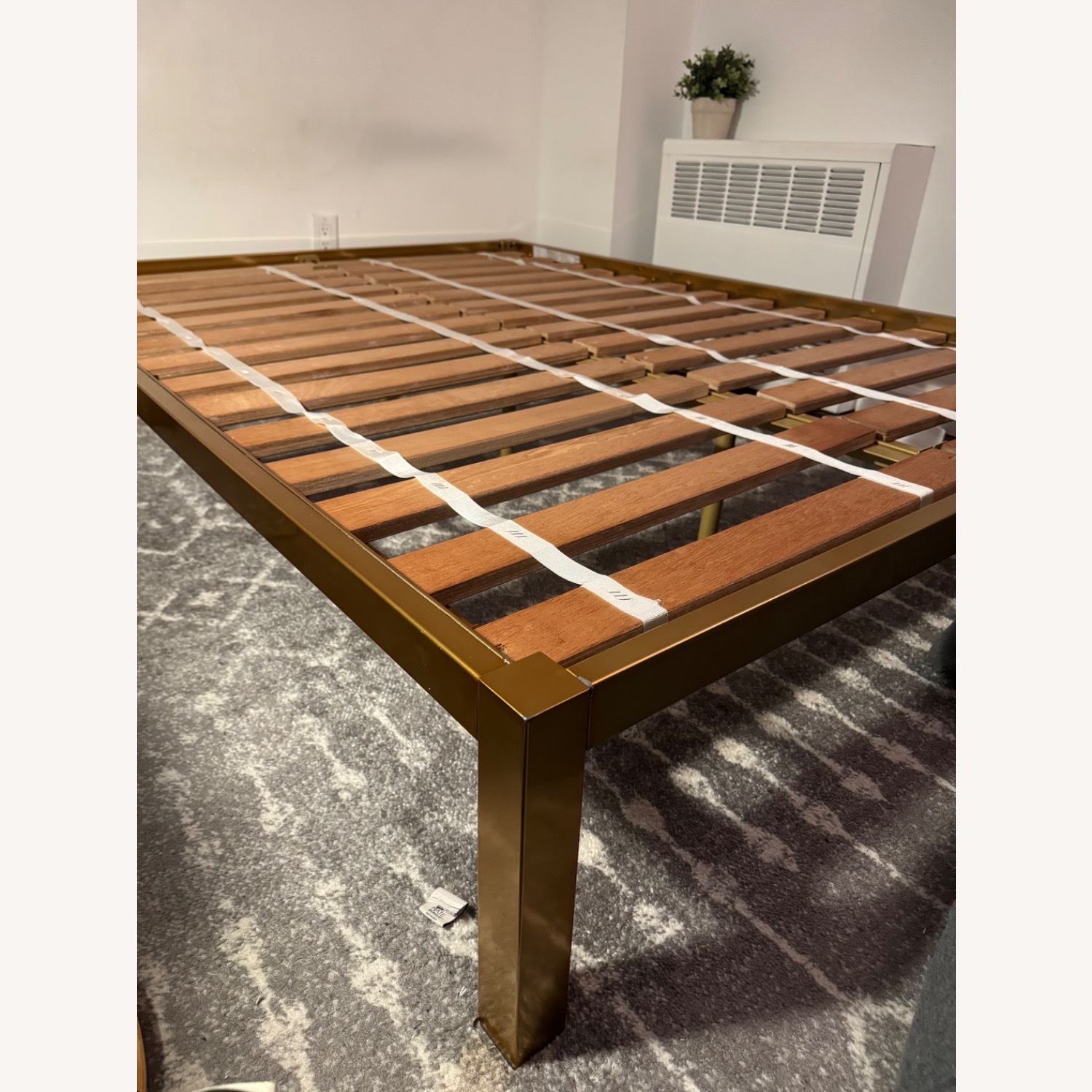 West Elm Box Frame Bed Full Antique Brass - image-1