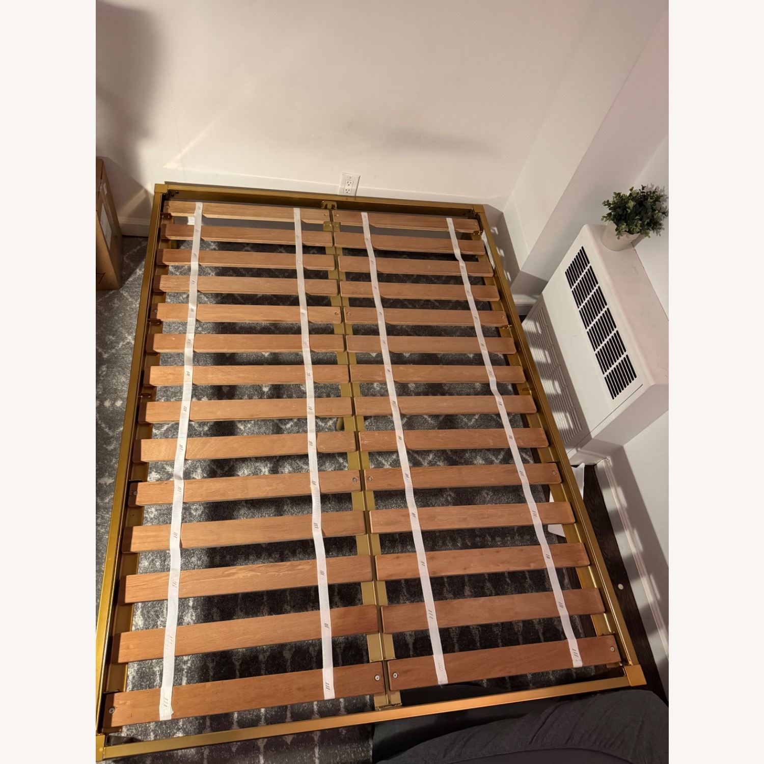 West Elm Box Frame Bed Full Antique Brass - image-0