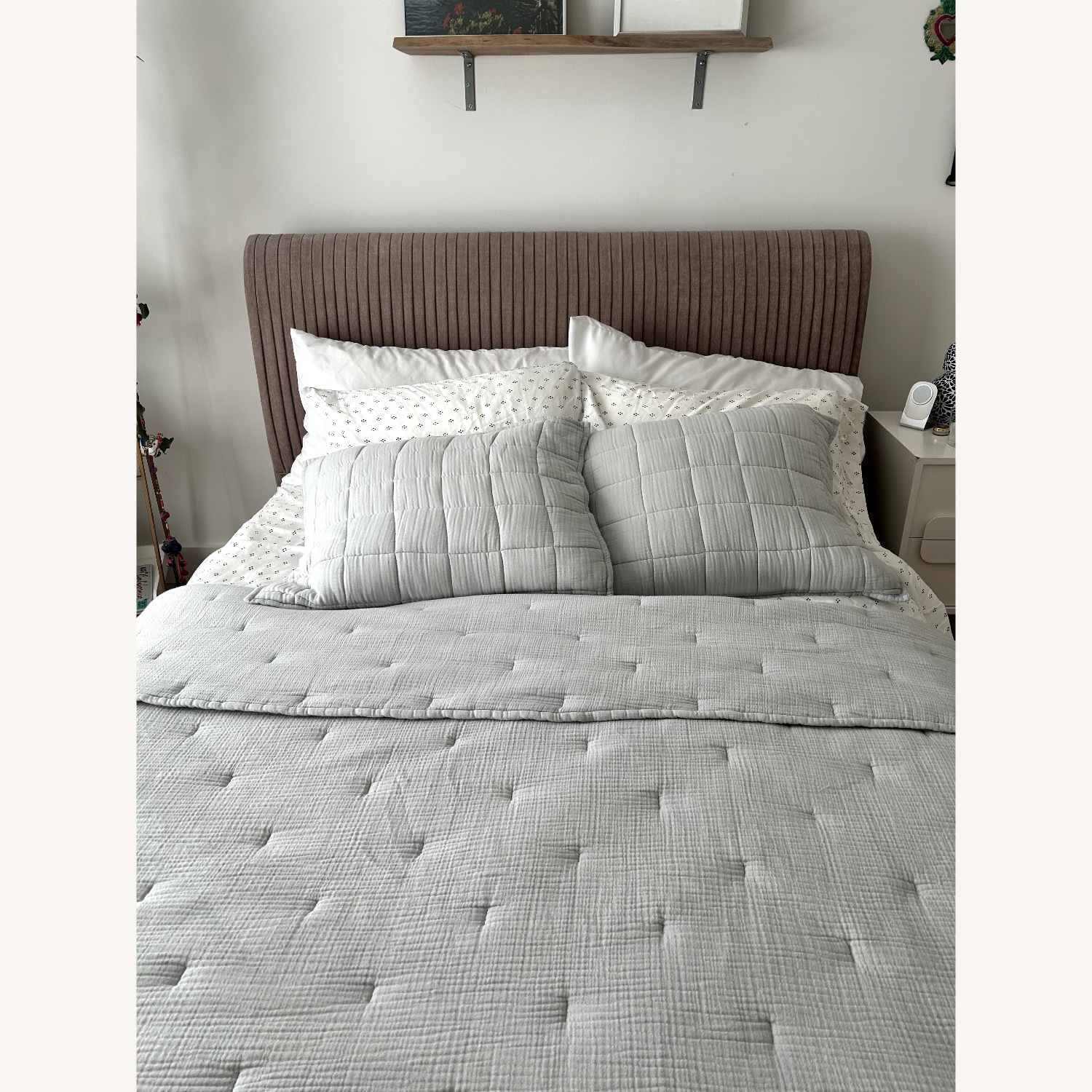 West Elm Pleated Velvet Queen Bed Frame - image-1