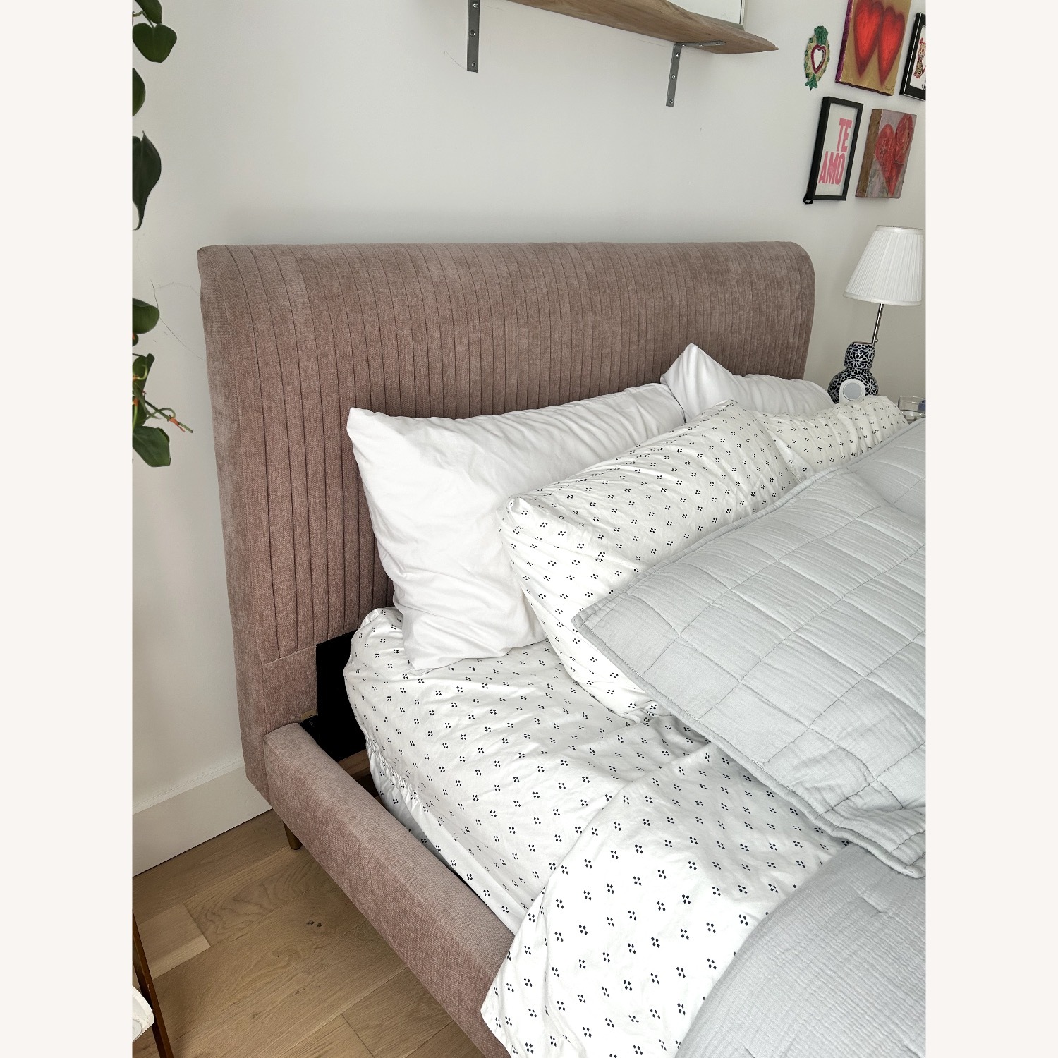 West Elm Pleated Velvet Queen Bed Frame - image-3