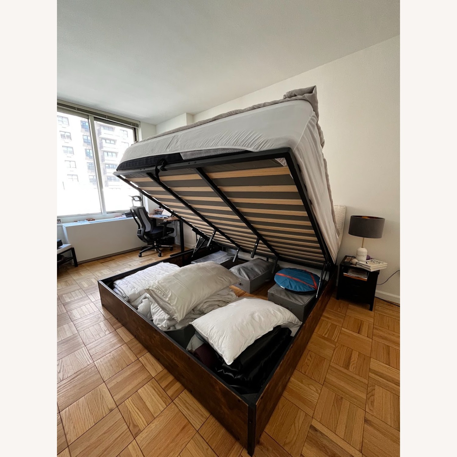 Lift Up Storage Bed with Wooden Slats Support - image-4