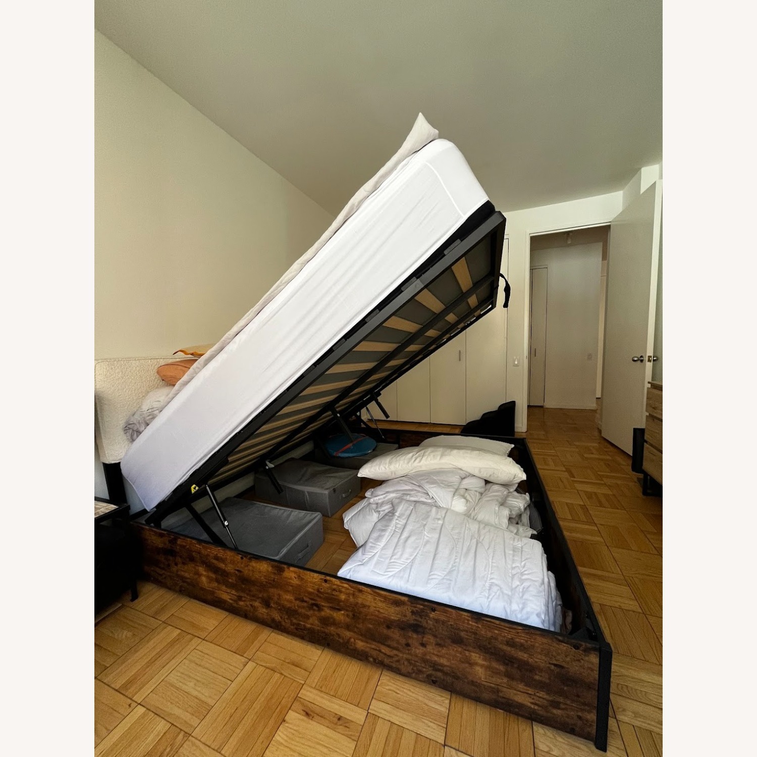 Lift Up Storage Bed with Wooden Slats Support - image-5