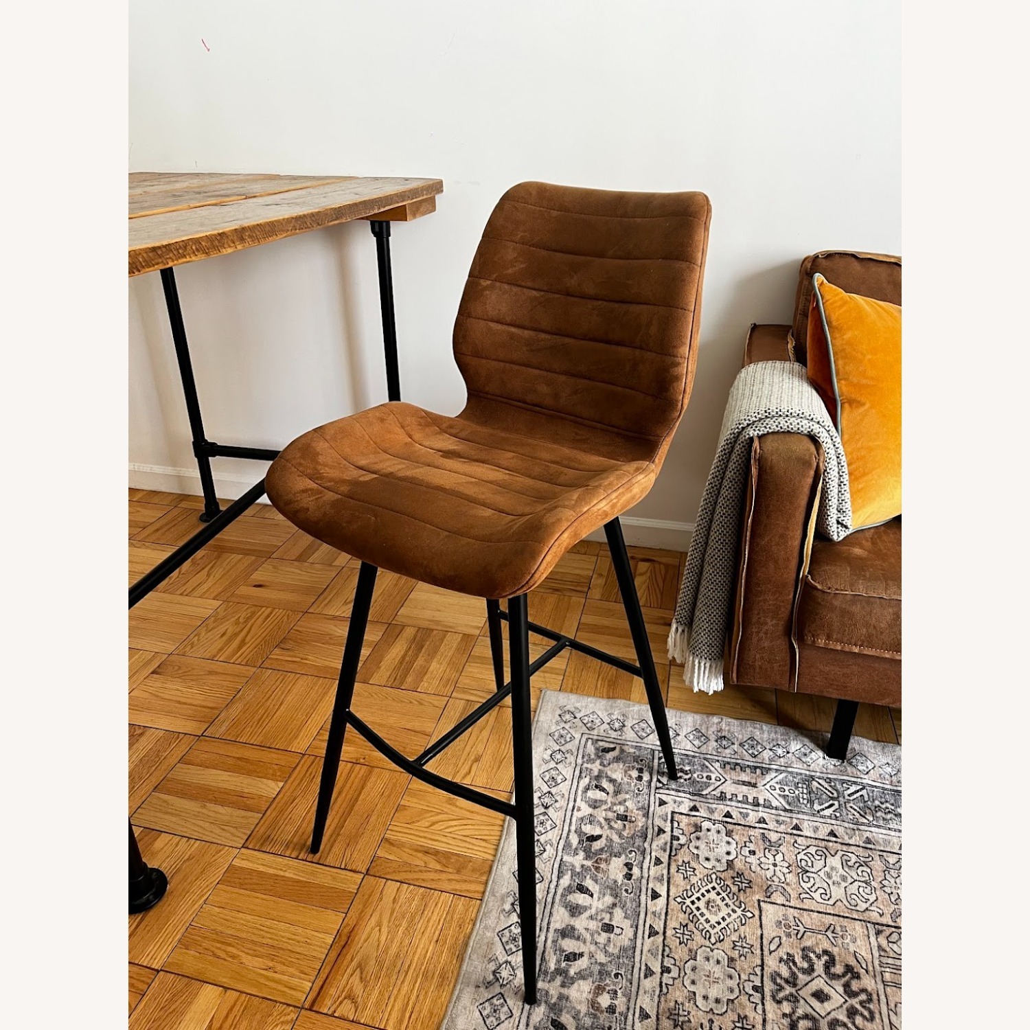 Set of 4 Bar Stools Faux Leather and Metal - image-1