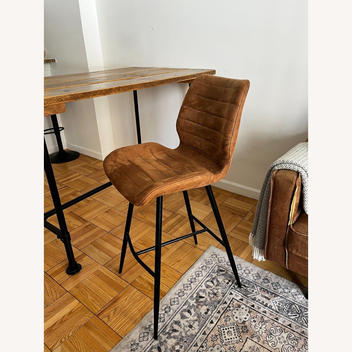 Set of 4 Bar Stools Faux Leather and Metal - image-2