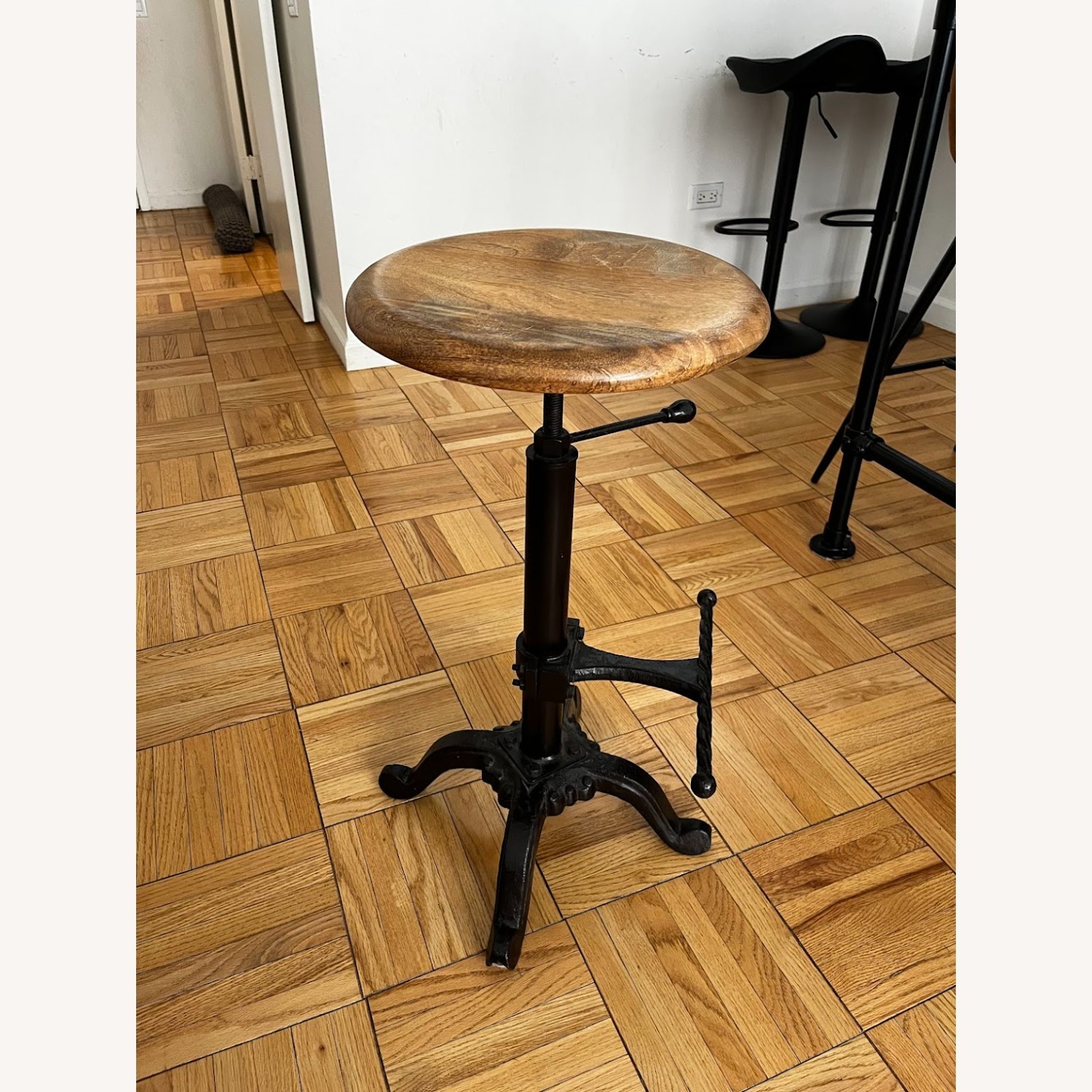 Set of 2 Bar Stools Wood and Metal - image-1