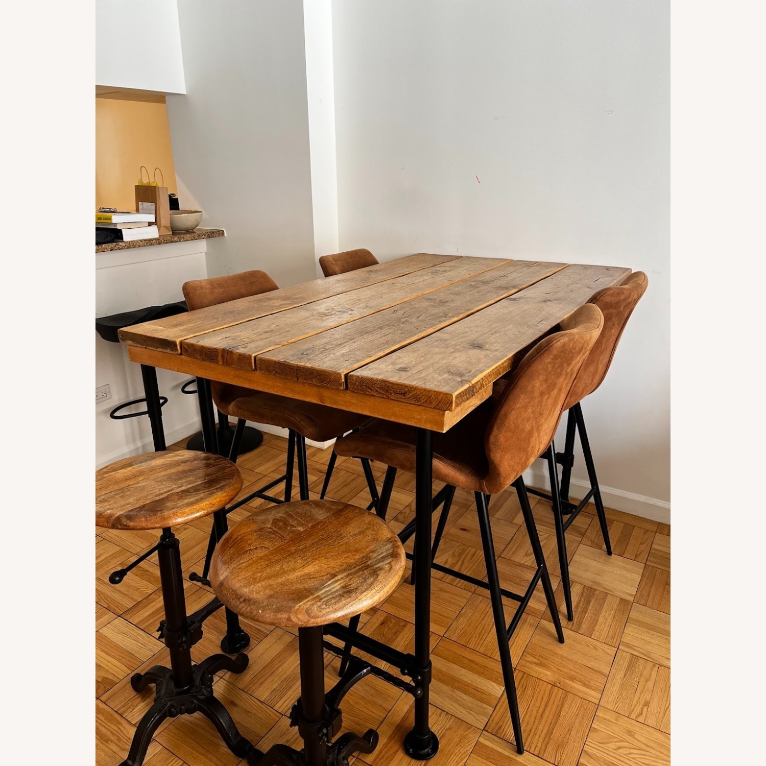 Set of 2 Bar Stools Wood and Metal - image-4