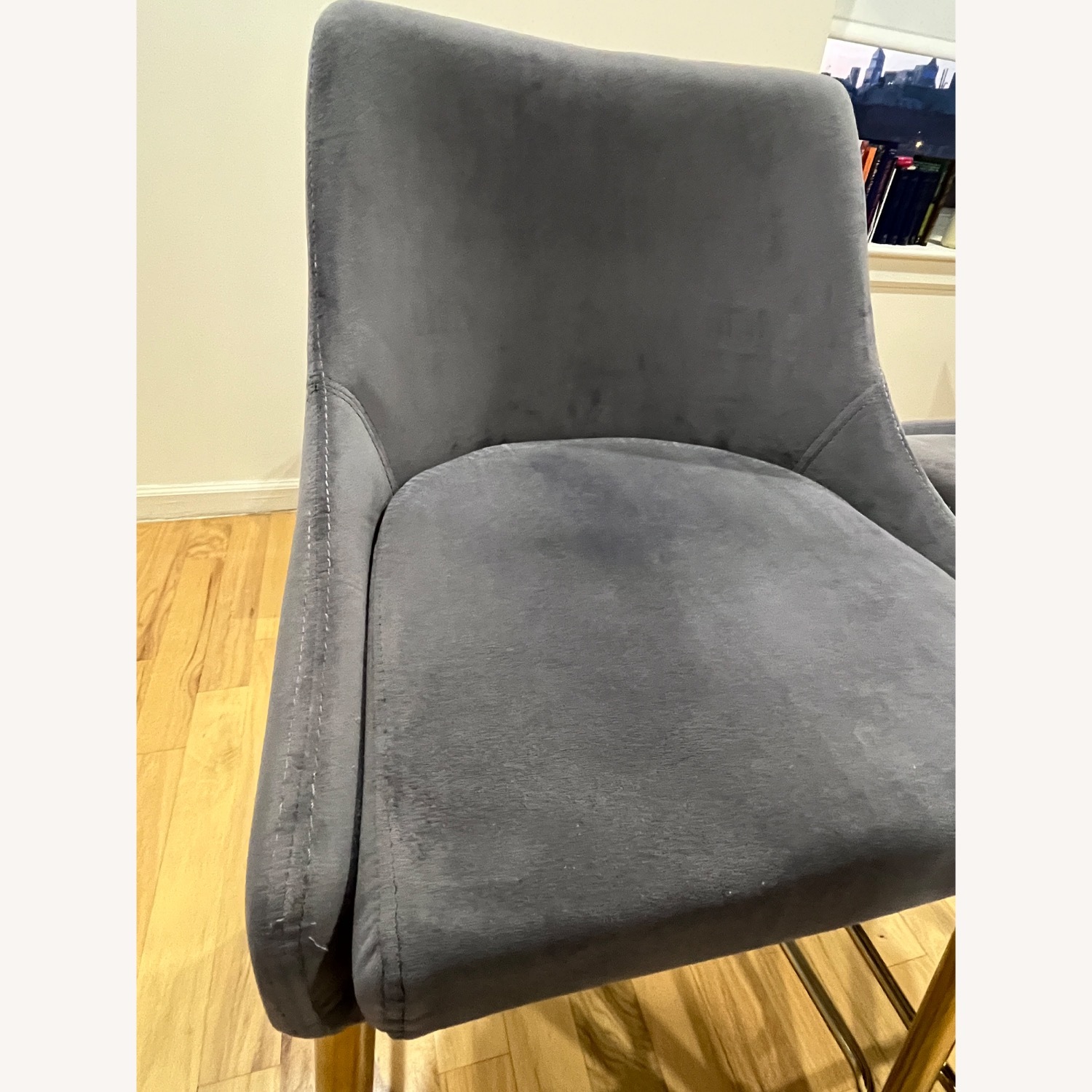 Plush Soft Grey Velvet Bar Stools - image-5